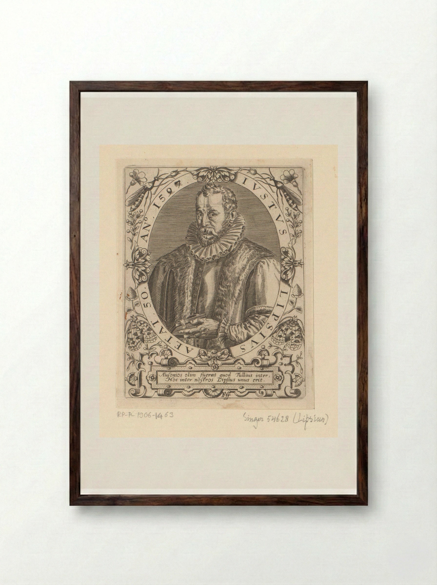 Portret van Justus Lipsius - Johann Theodor de Bry - Framed Print Dark Wood