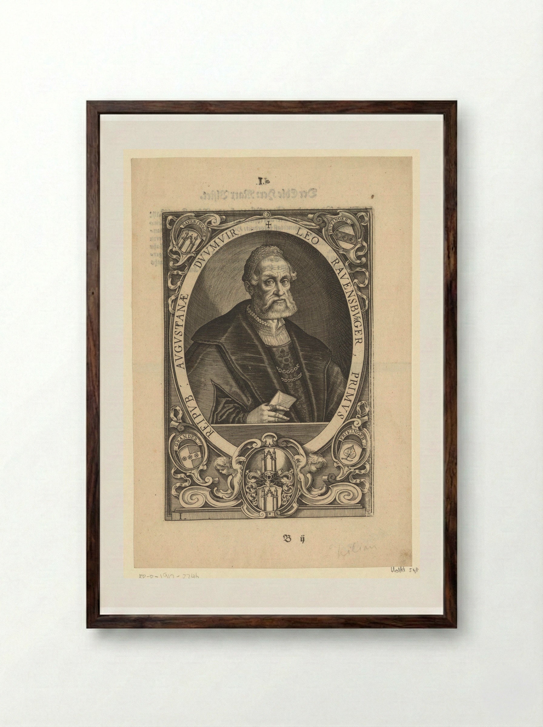 Portret van Leo Ravensburger - Lucas Kilian - Framed Print Dark Wood