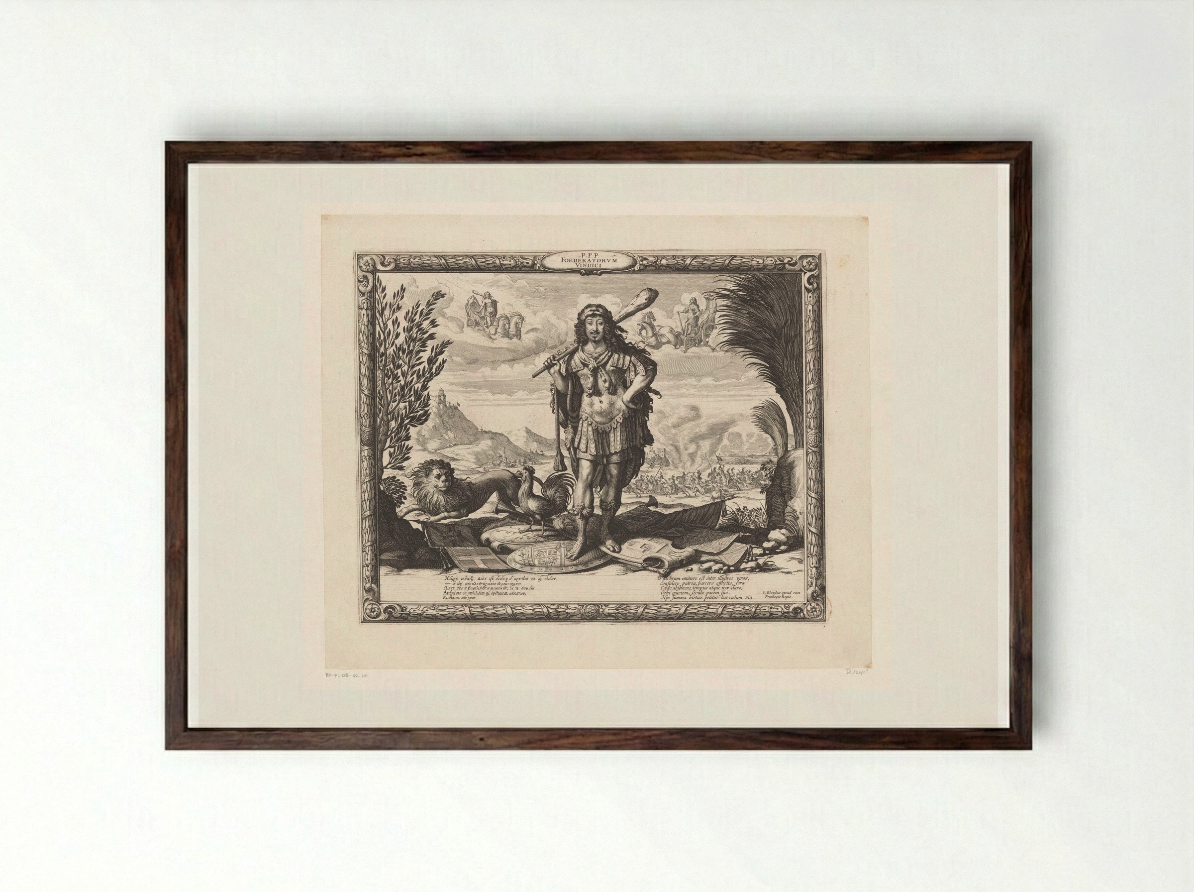 Portret van Lodewijk XIII als Hercules - Abraham Bosse - Framed Print Dark Wood
