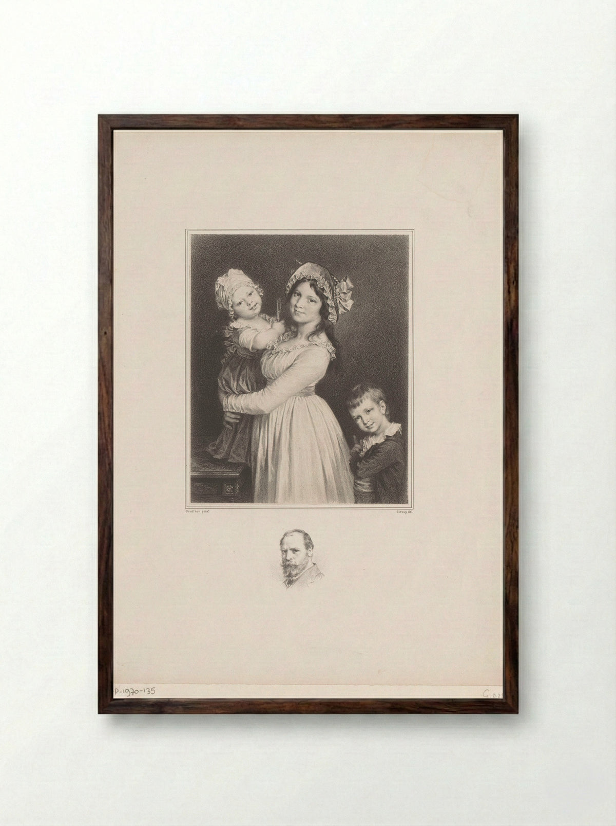Portret van Louise Demandre met haar kinderen Frédi en Joseph Anthony - Lemercier & Cie. - Framed Print Dark Wood