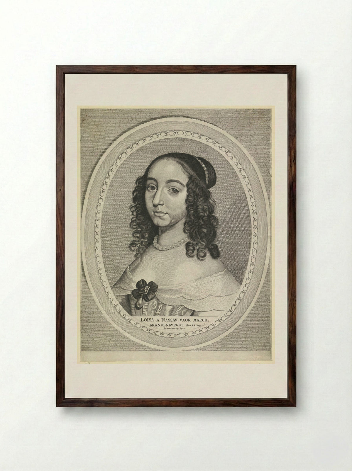 Portret van Louise Henriëtte, prinses van Oranje - Jan Brouwer - Framed Print Dark Wood