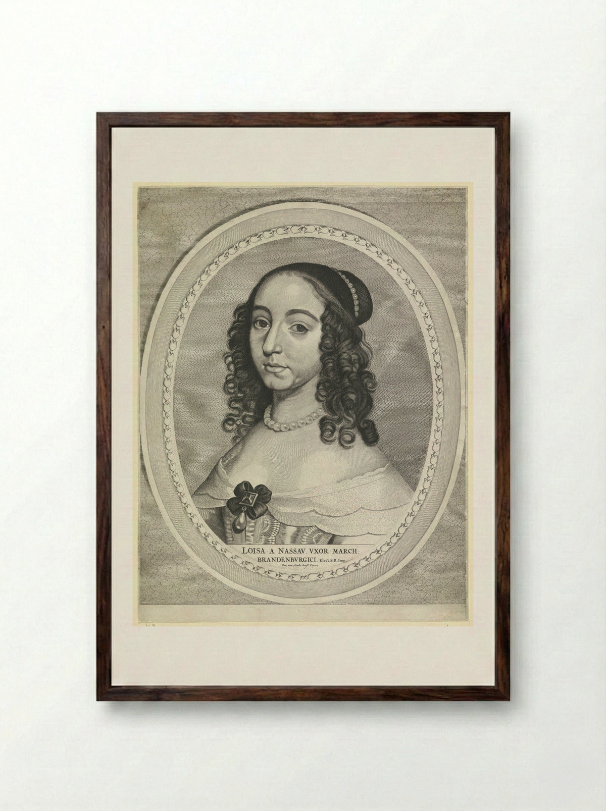 Portret van Louise Henriëtte, prinses van Oranje - Jan Brouwer - Framed Print Dark Wood