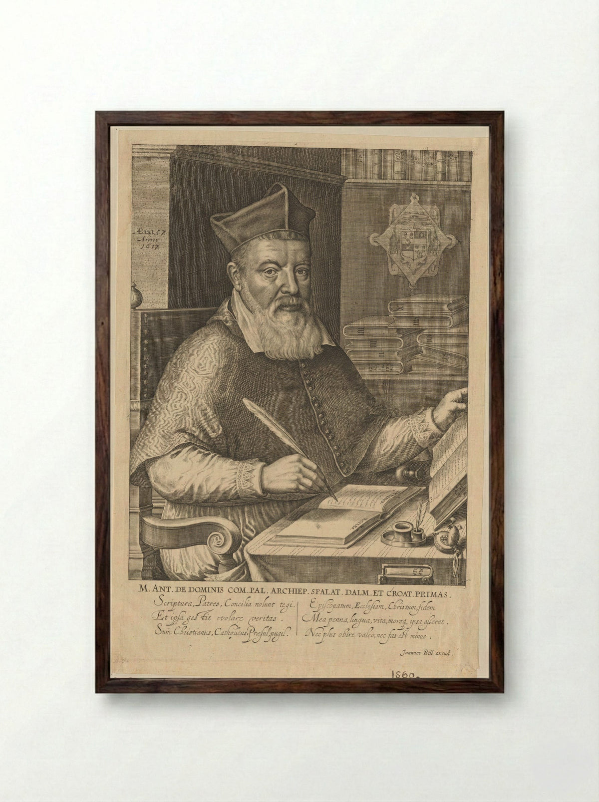 Portret van Marcus Antonius De Dominis - Renold Elstrack - Framed Print Dark Wood