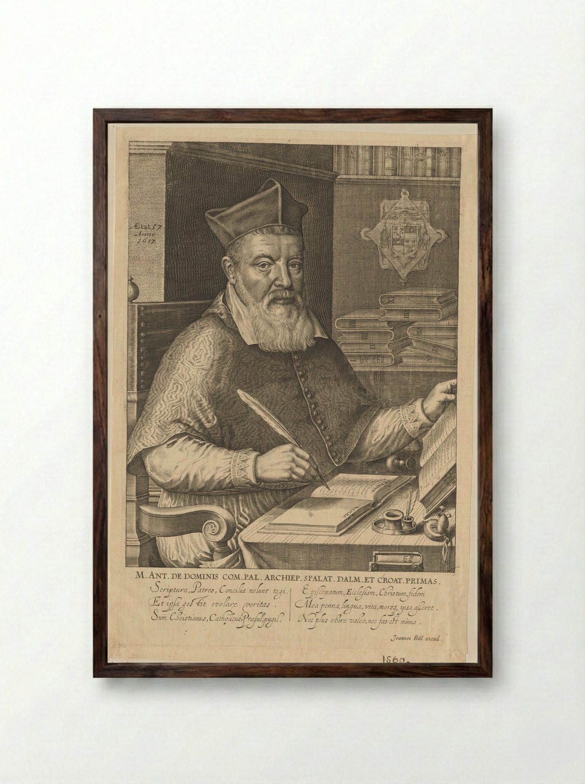 Portret van Marcus Antonius De Dominis - Renold Elstrack - Framed Print Dark Wood