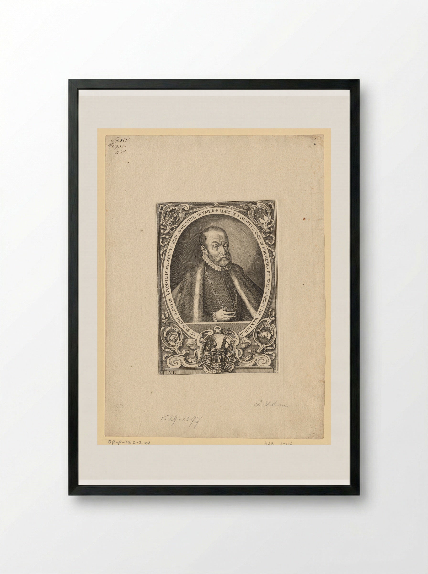 Portret van Marcus Fugger - Lucas Kilian - Framed Print Black