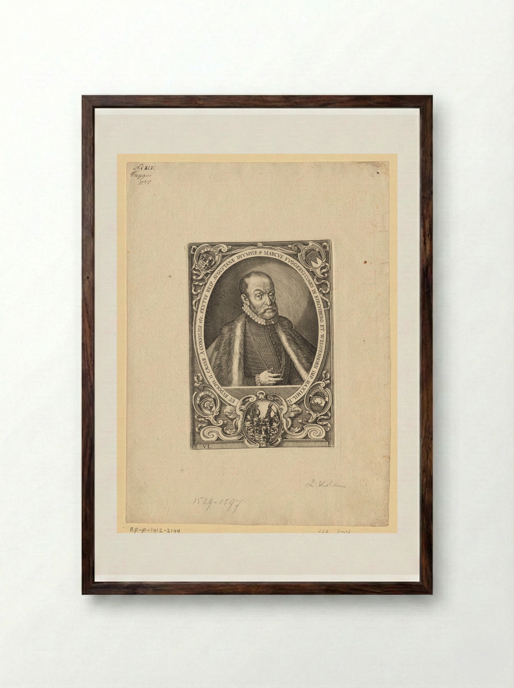 Portret van Marcus Fugger - Lucas Kilian - Framed Print Dark Wood