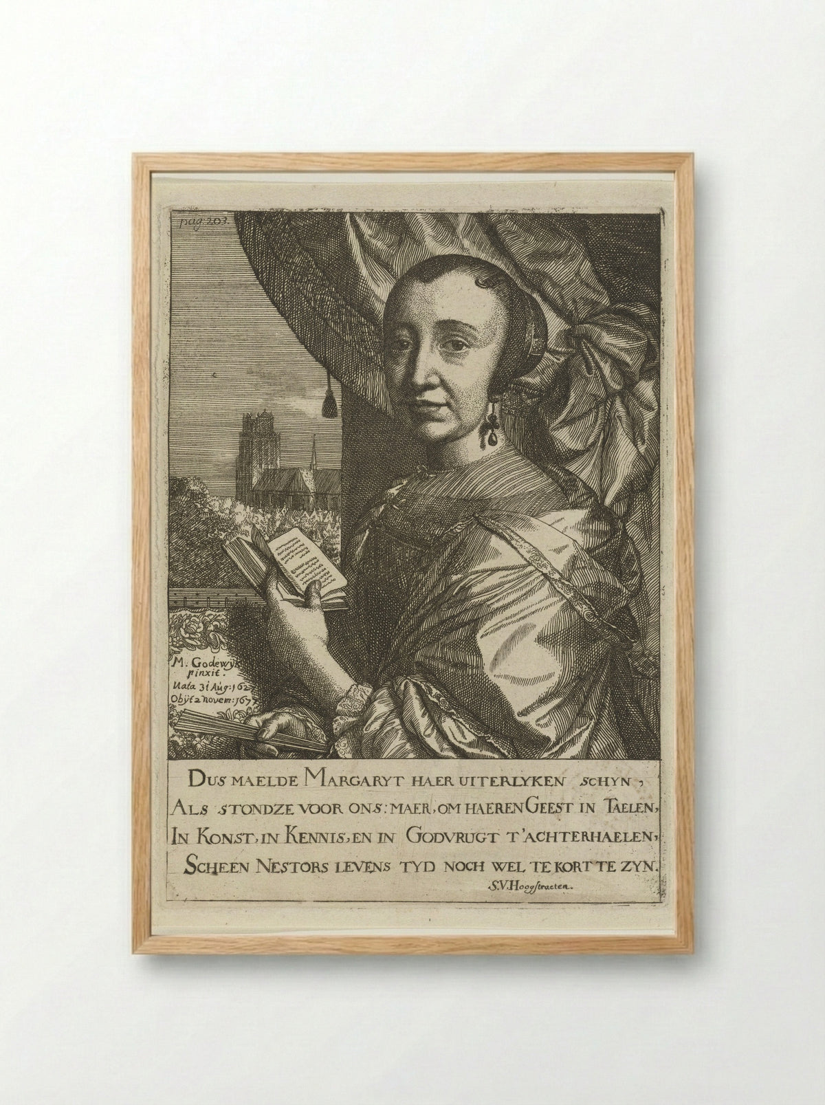 Portret van Margaretha van Godewijk - Simon onder de Linde - Framed Print Wood
