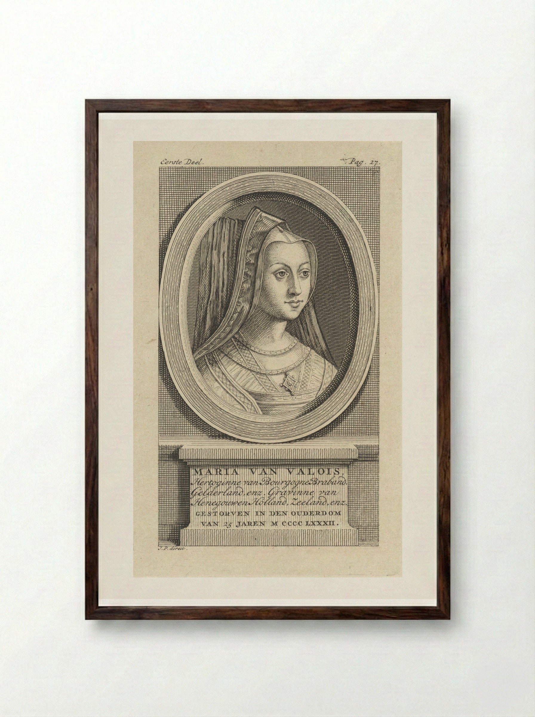 Portret van Maria, hertogin van Bourgondië - Jan Punt - Framed Print Dark Wood