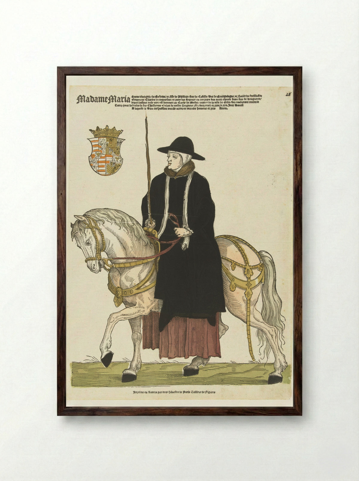 Portret van Maria van Hongarije te paard - Sylvester van Parijs - Framed Print Dark Wood