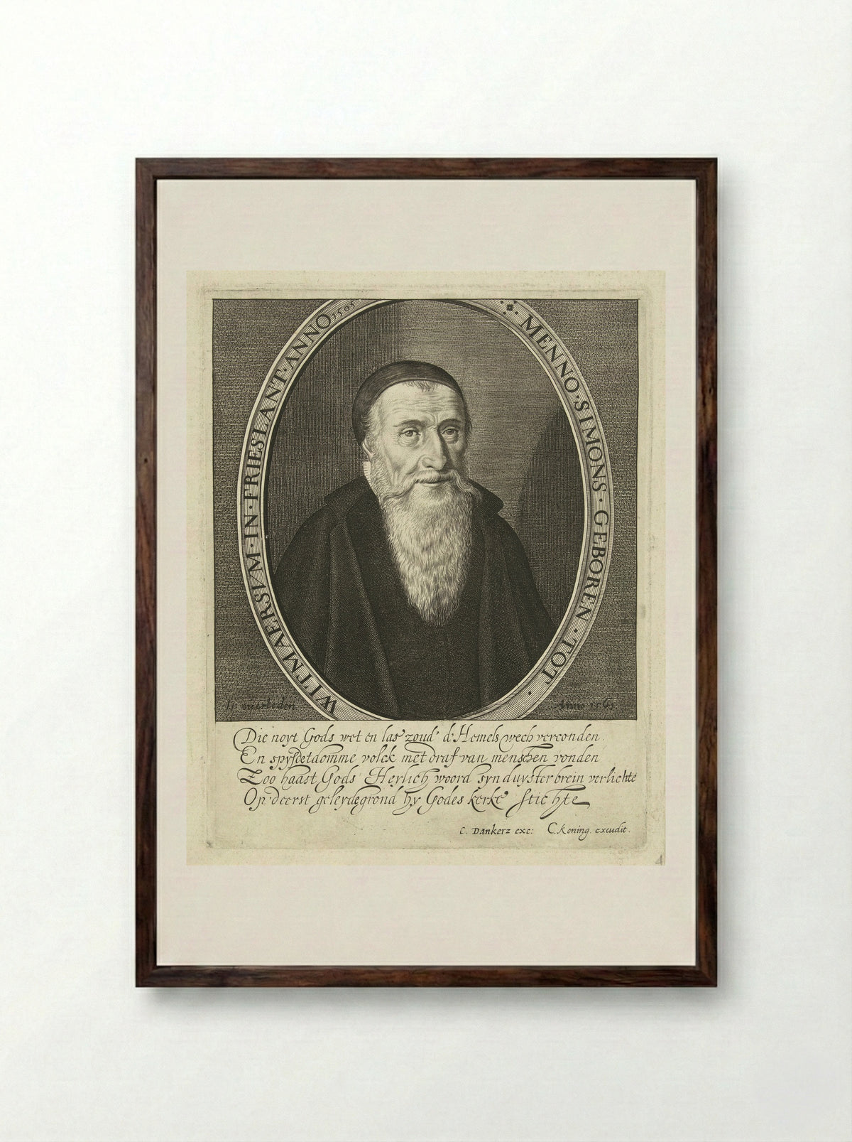 Portret van Menno Simons - Cornelis Koning - Framed Print Dark Wood