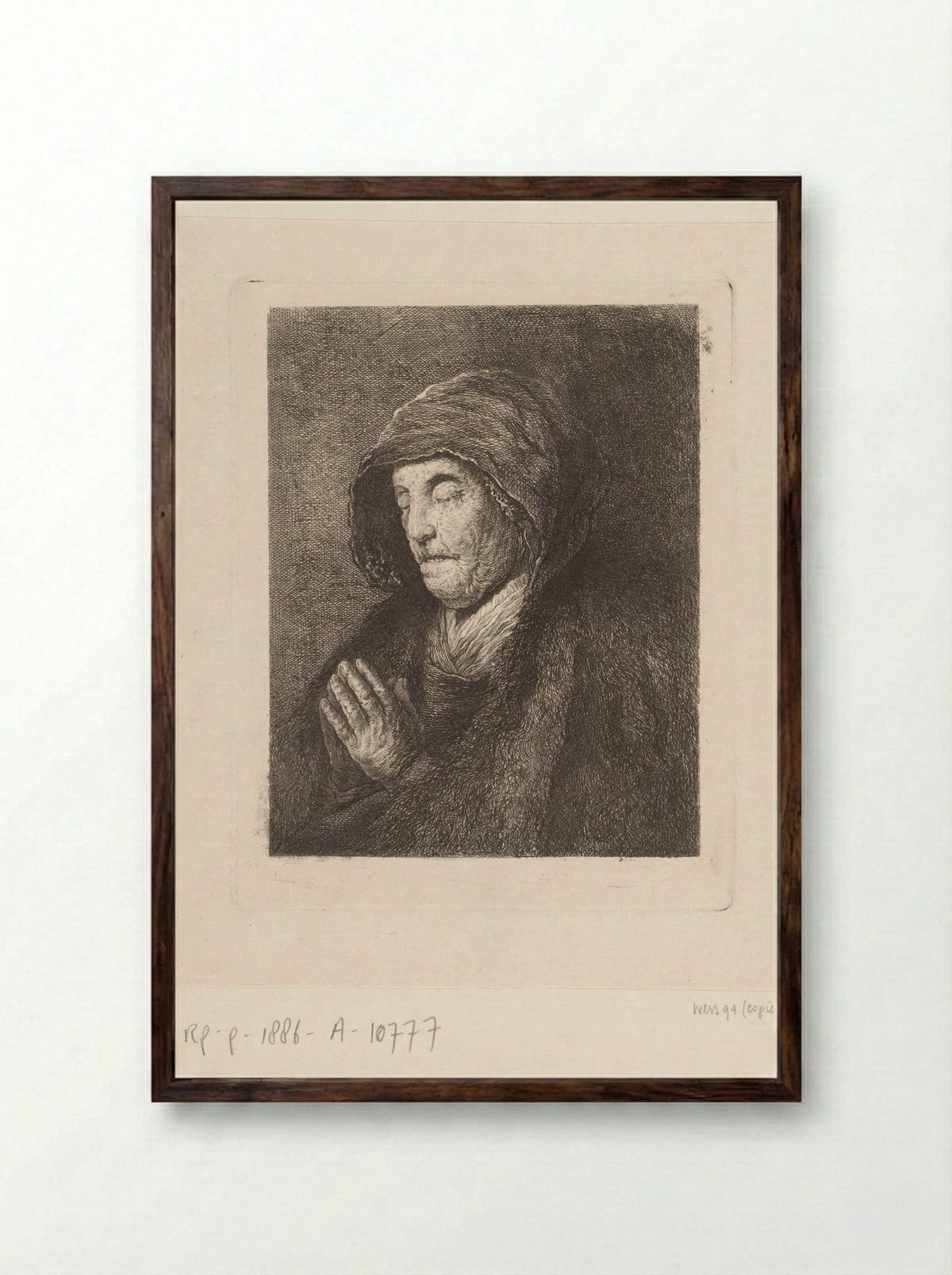 Portret van Neeltje Willemsdr. Zuytbrouck biddend - Amalie Baader - Framed Print Dark Wood