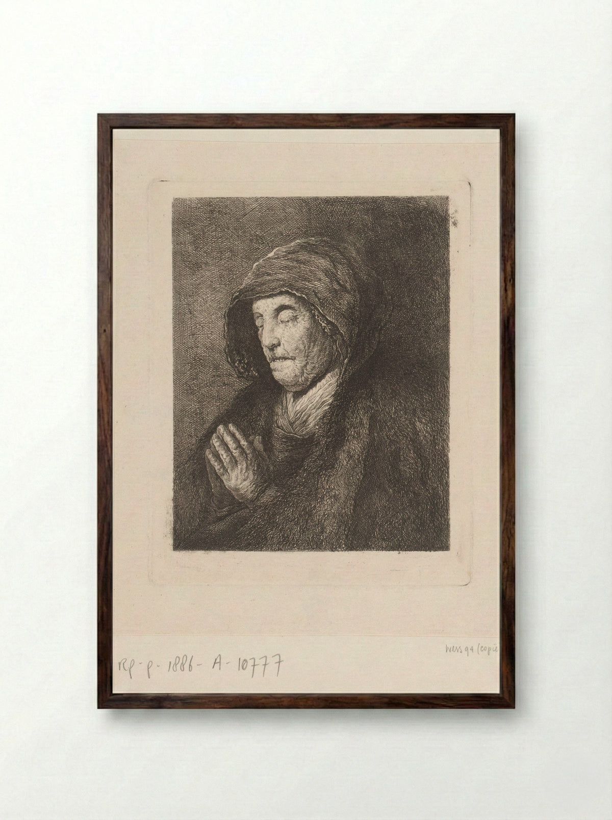Portret van Neeltje Willemsdr. Zuytbrouck biddend - Amalie Baader - Framed Print Dark Wood