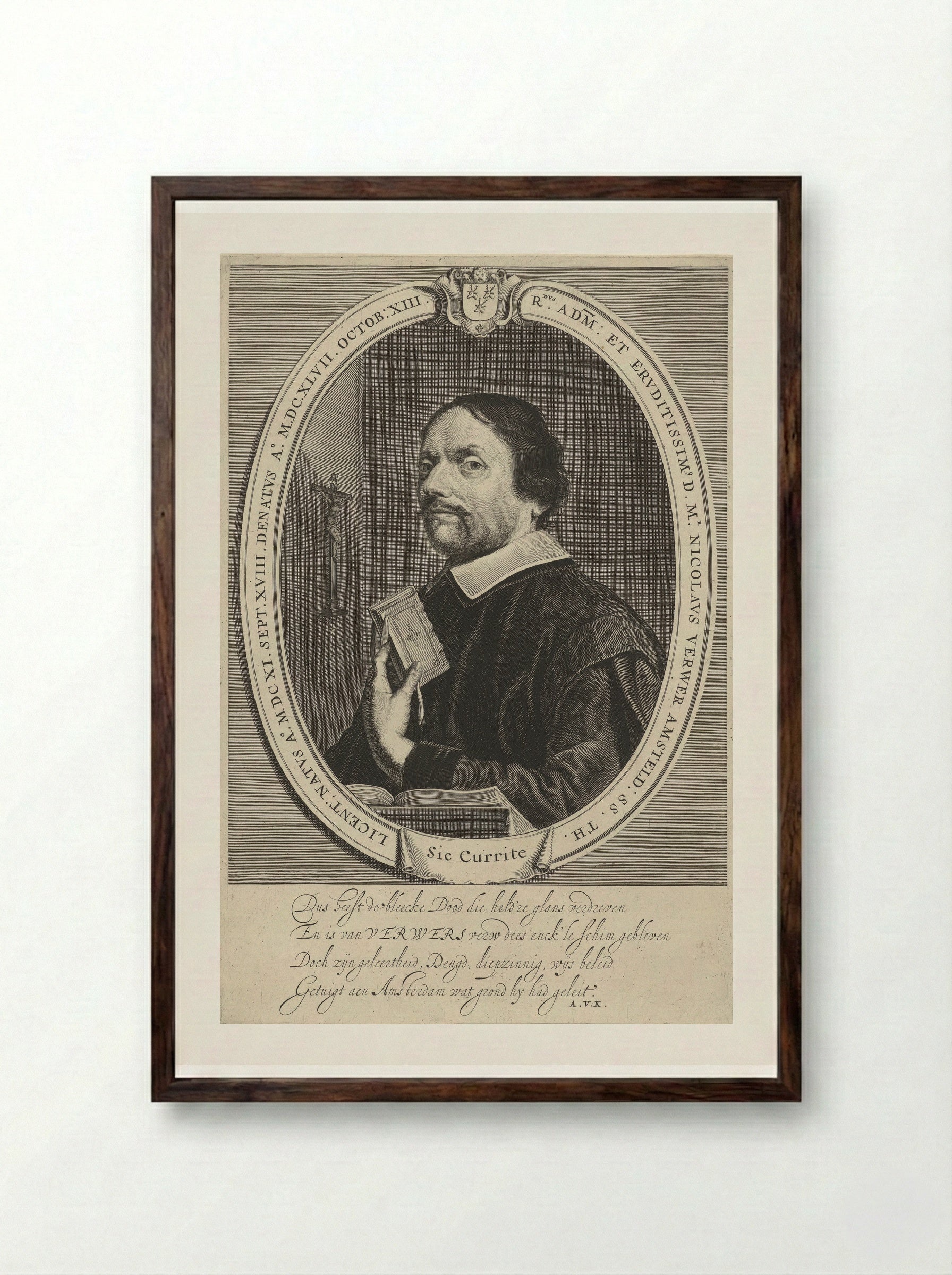 Portret van Nicolaas Verwer - Theodor Matham - Framed Print Dark Wood