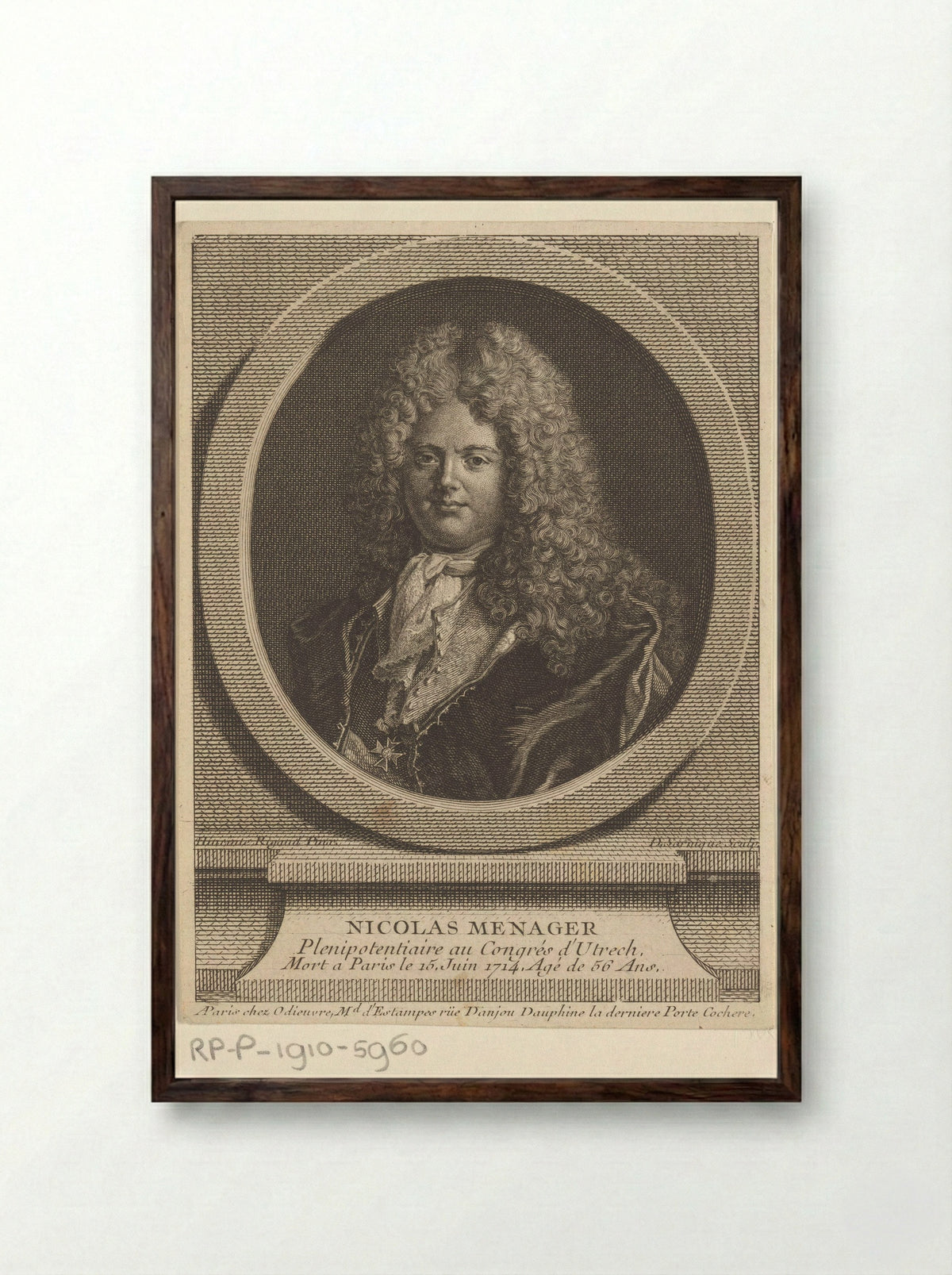 Portret van Nicolas Mesnager - André-François Le Breton - Framed Print Dark Wood