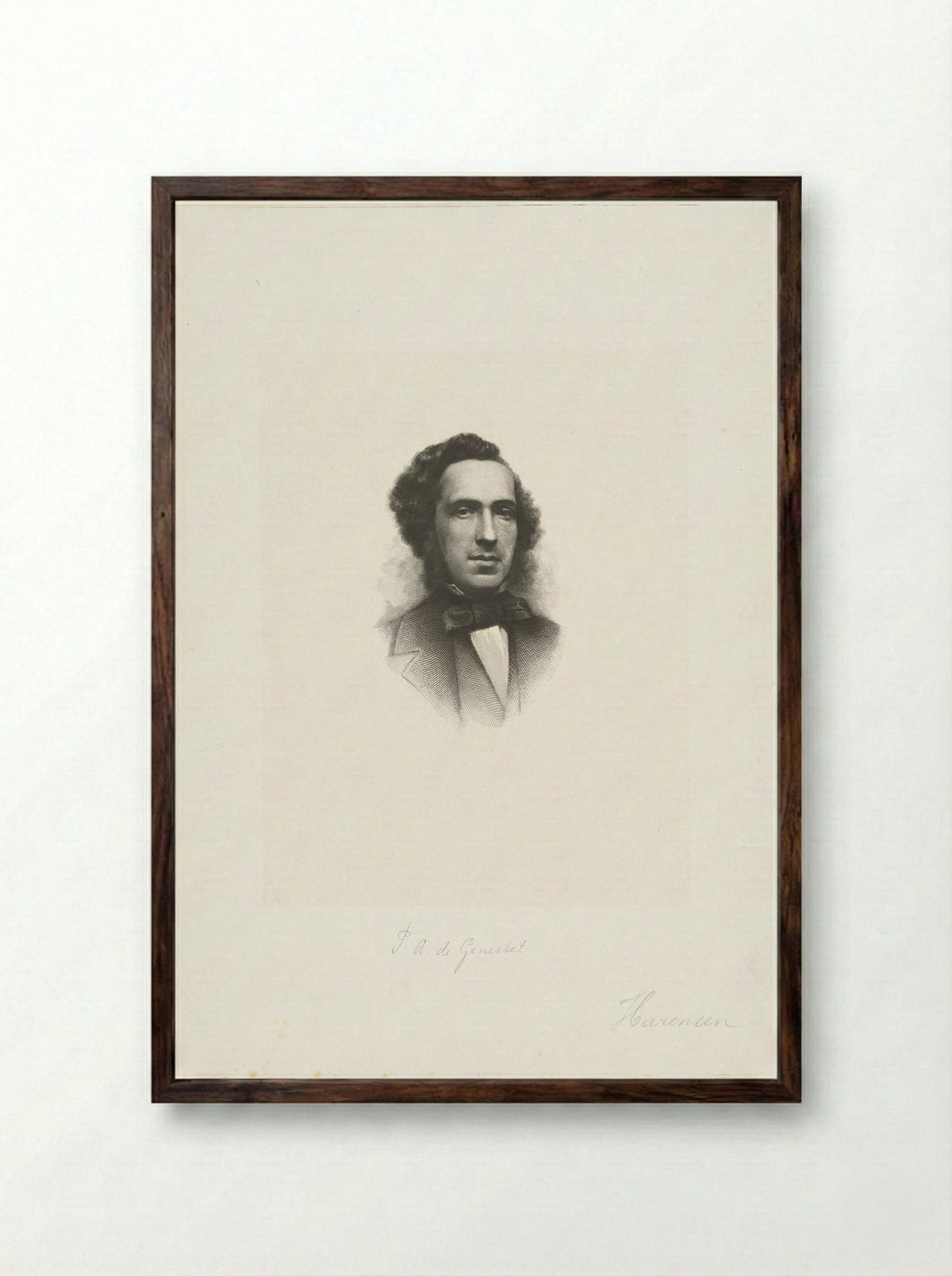 Portret van Petrus Augustus de Genestet - Petrus Johannes Arendzen - Framed Print Dark Wood