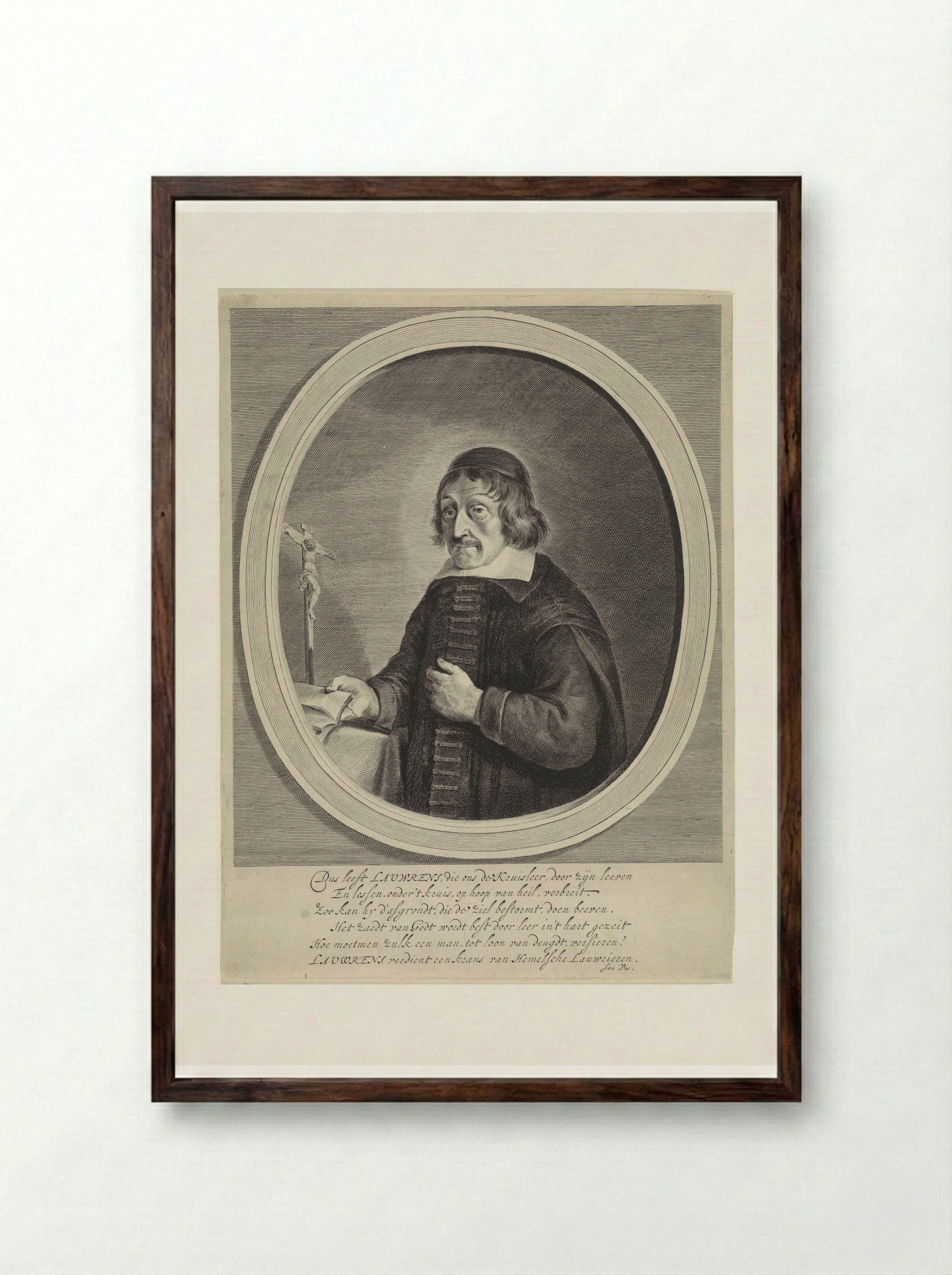 Portret van Petrus Laurentius - Theodor Matham - Framed Print Dark Wood