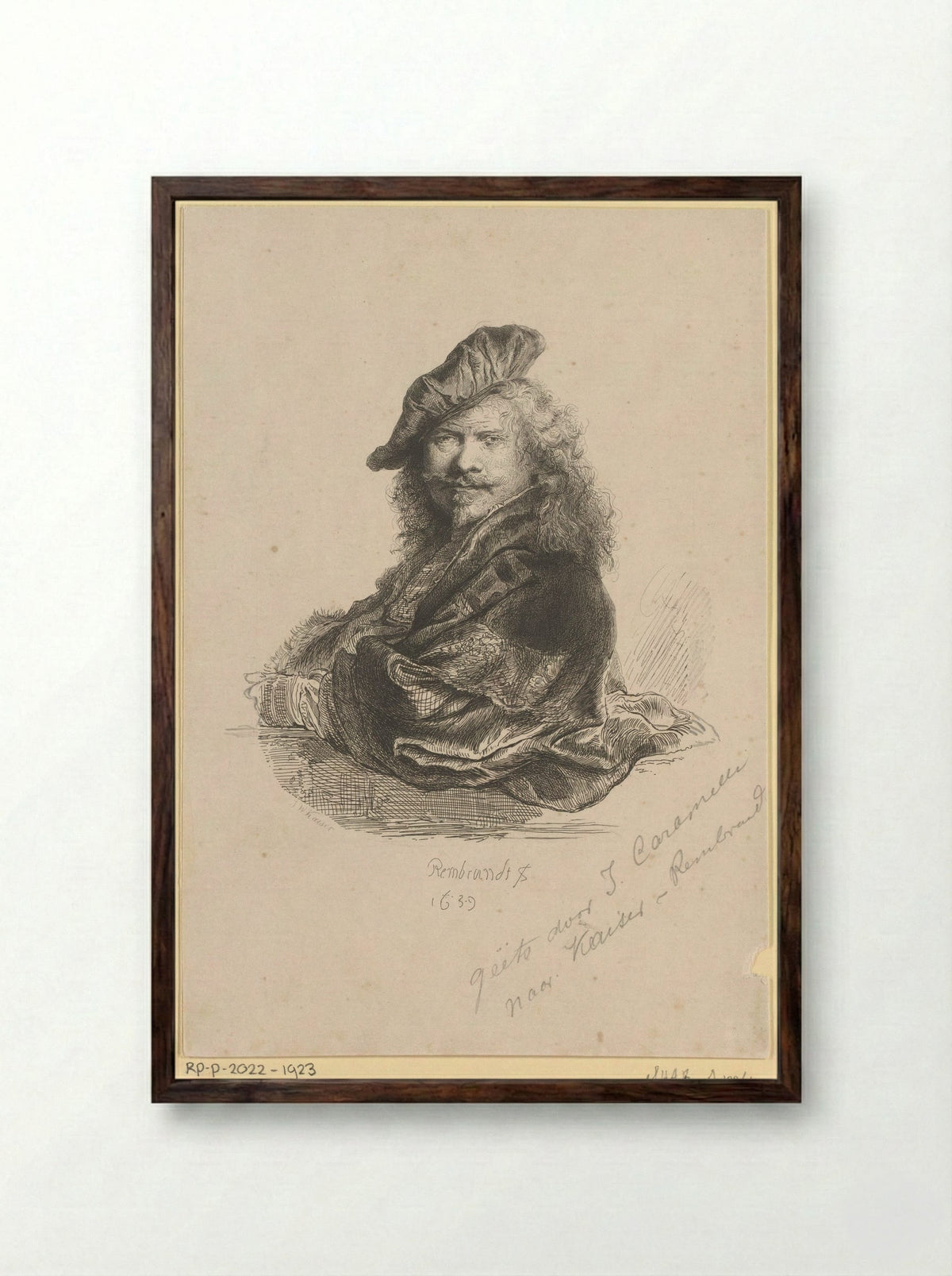 Portret van Rembrandt van Rijn - Jan Caramelli - Framed Print Dark Wood