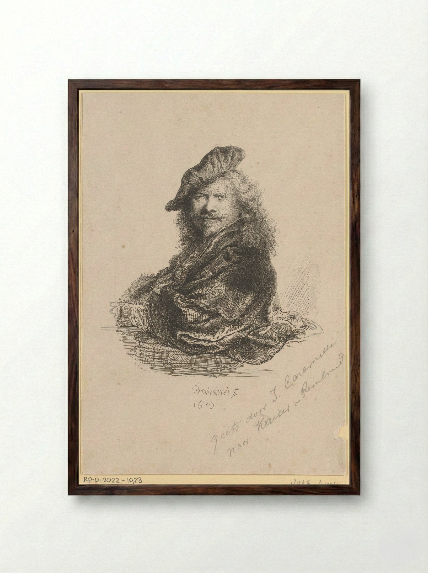 Portret van Rembrandt van Rijn - Jan Caramelli - Framed Print Dark Wood