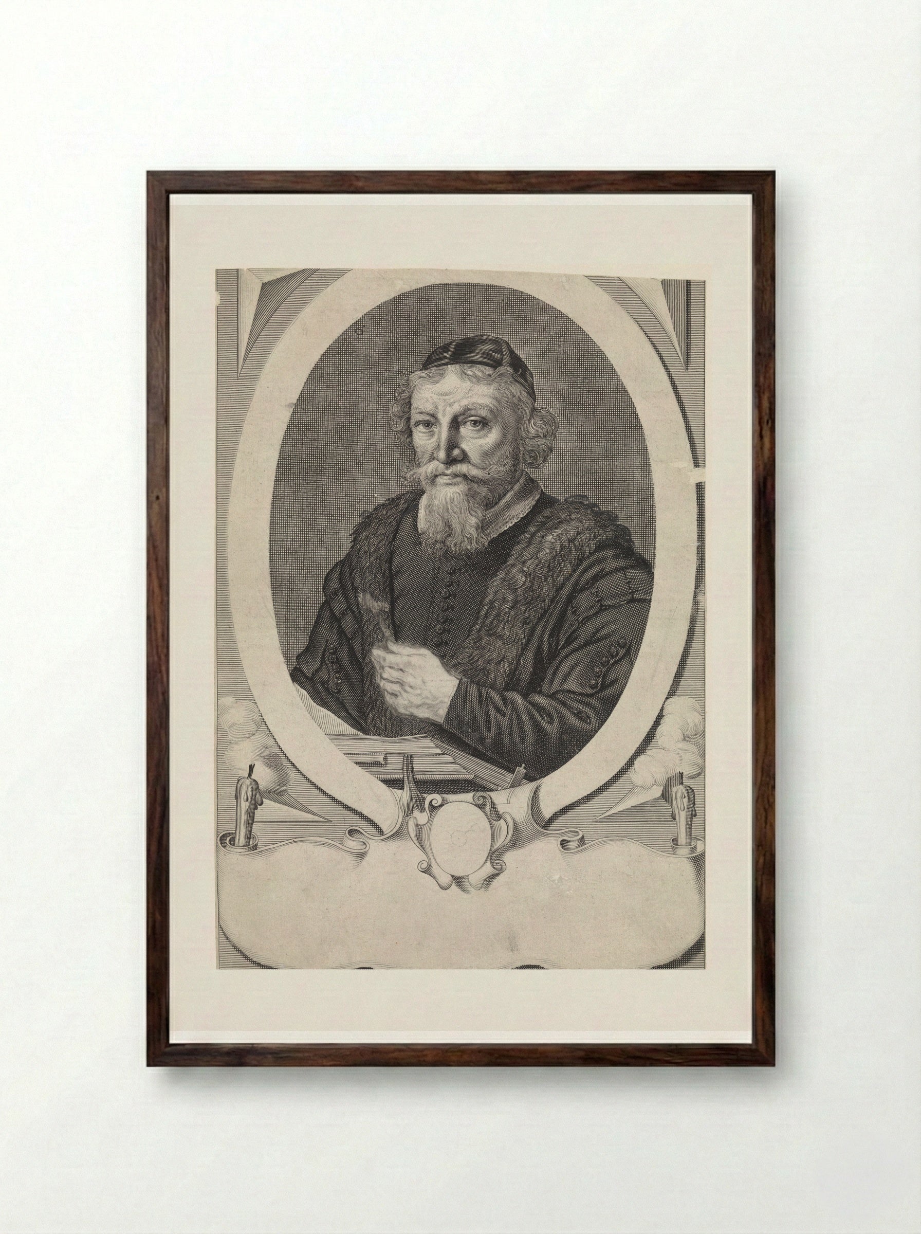 Portret van Stephan Crachtius - Theodor Matham - Framed Print Dark Wood