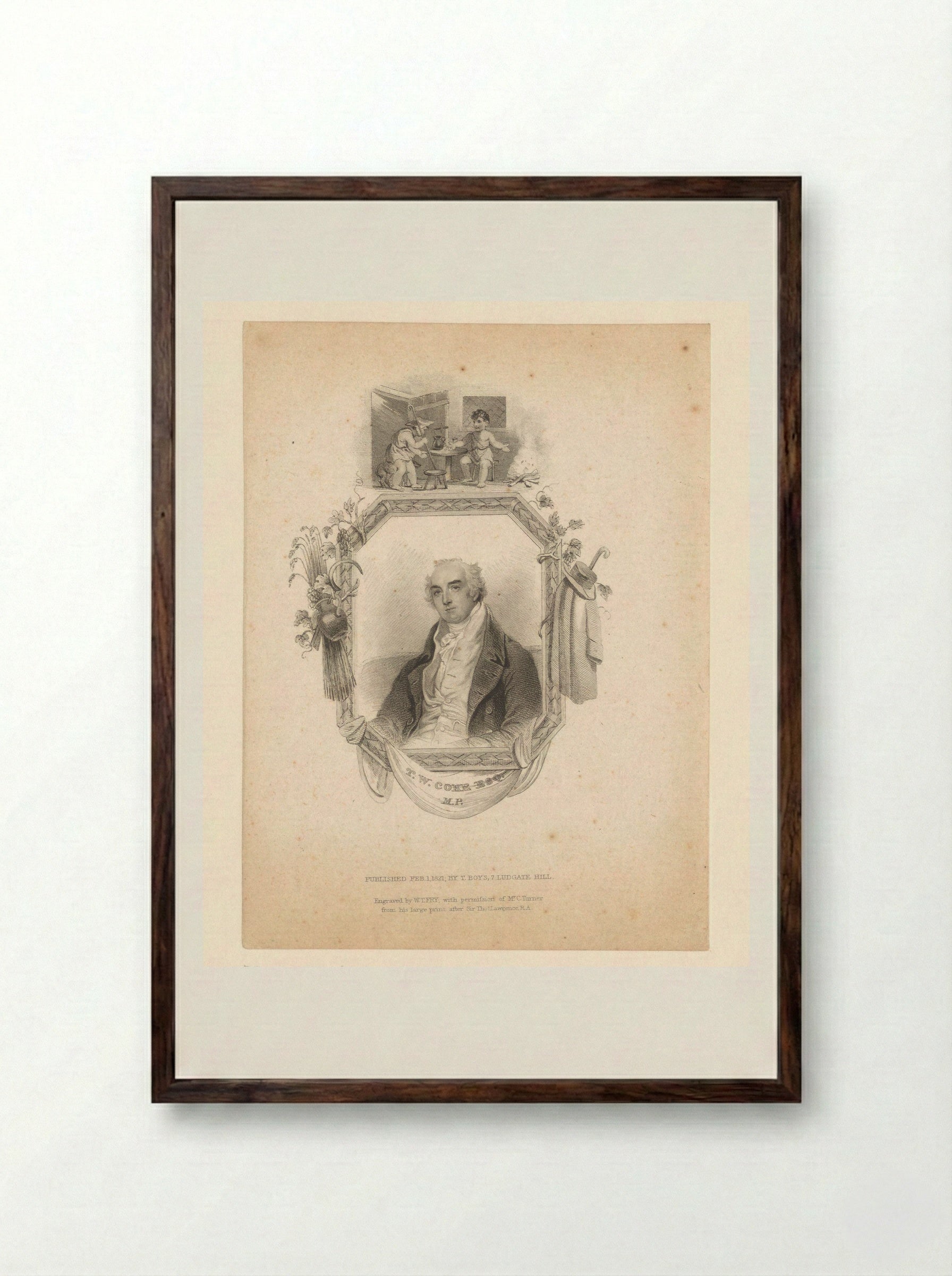 Portret van Thomas Coke - Charles Turner - Framed Print Dark Wood