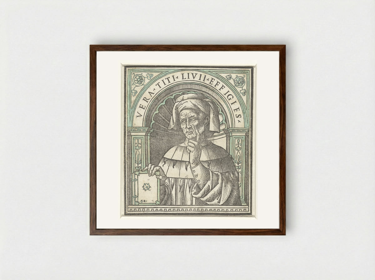 Portret van Titus Livius - Giovanni Andrea Vavassore - Framed Print Dark Wood