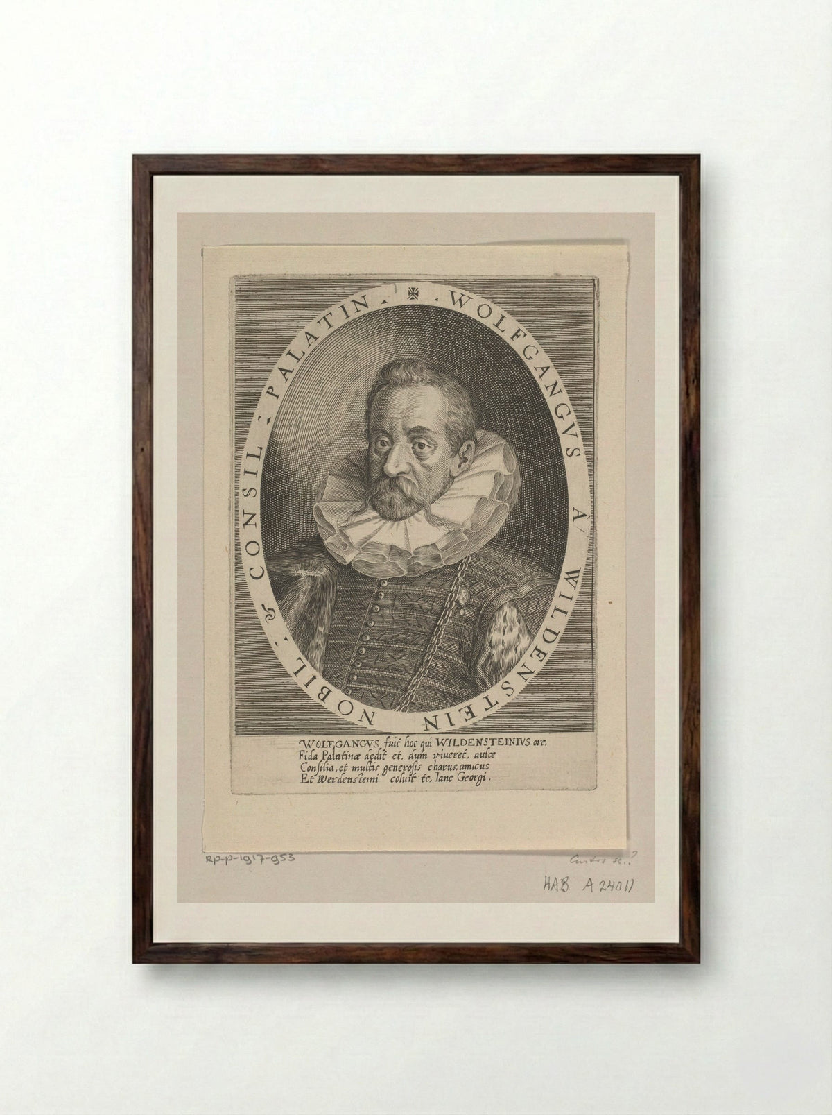 Portret van Wolfgang von Wildenstein - Dominicus Custos - Framed Print Dark Wood