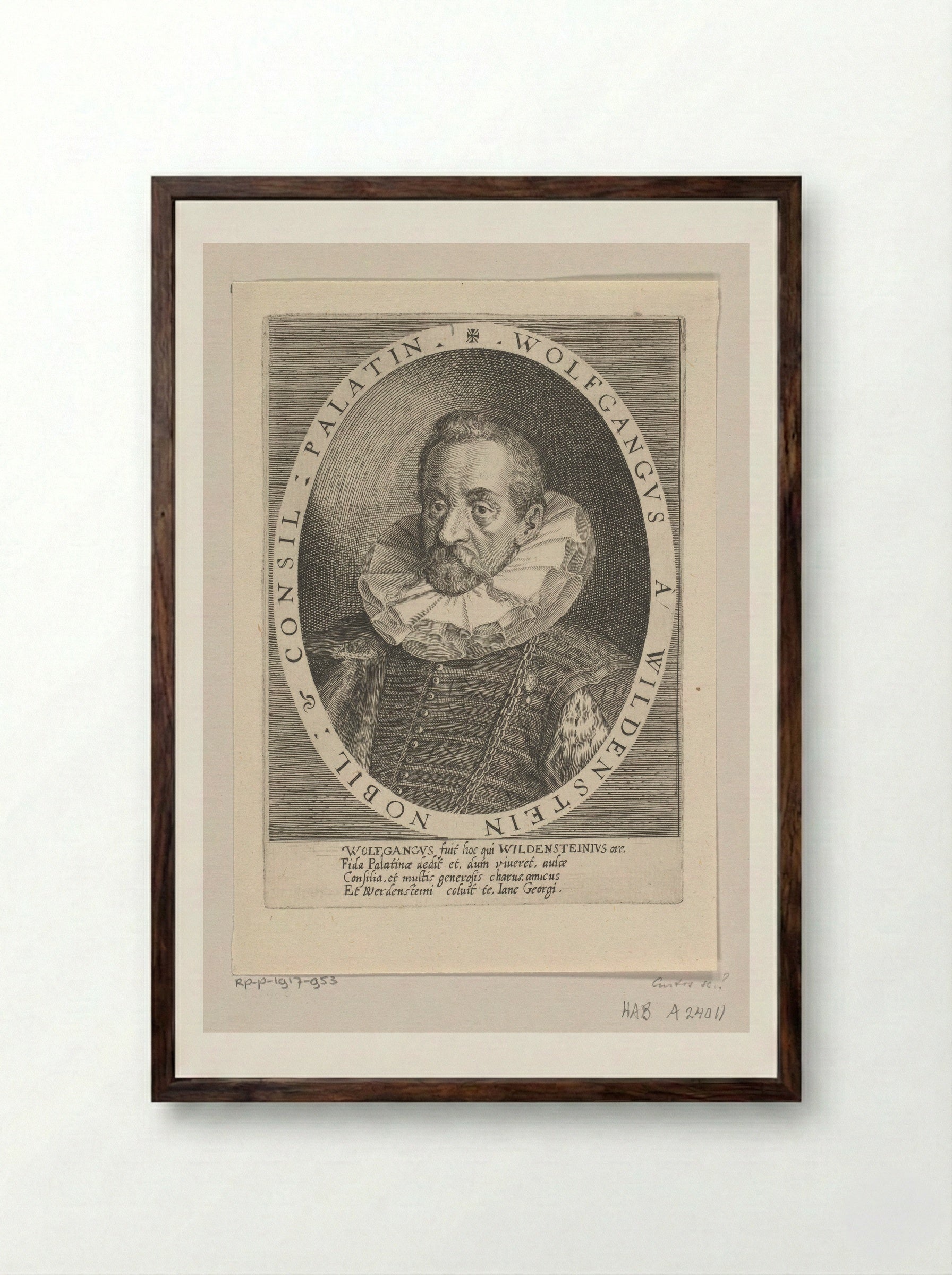 Portret van Wolfgang von Wildenstein - Dominicus Custos - Framed Print Dark Wood