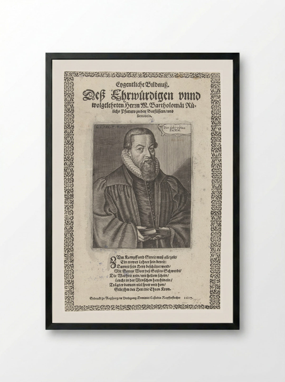 Portret van dominee Bartholomaeus Rülichs - Dominicus Custos - Framed Print Black