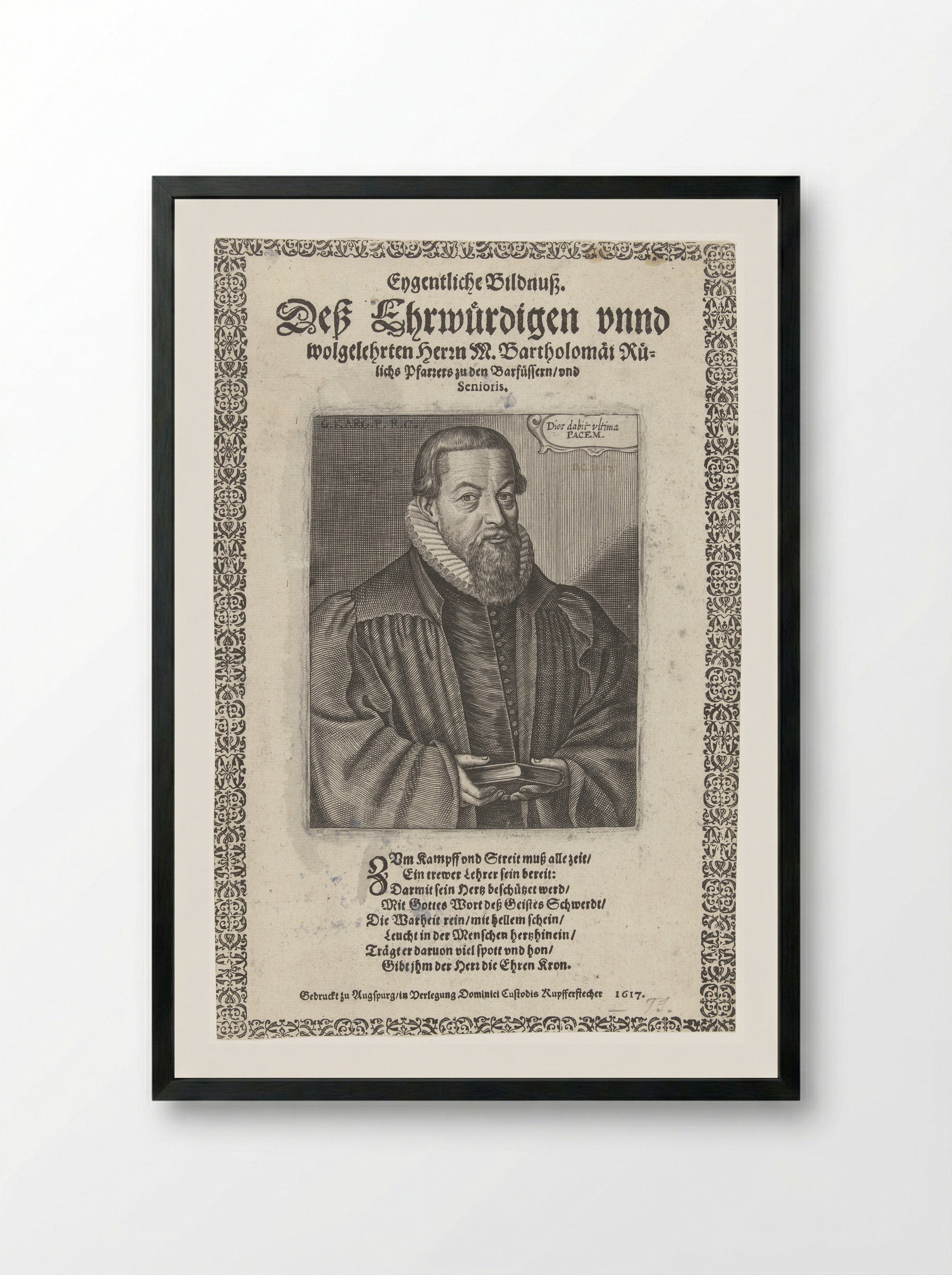 Portret van dominee Bartholomaeus Rülichs - Dominicus Custos - Framed Print Black