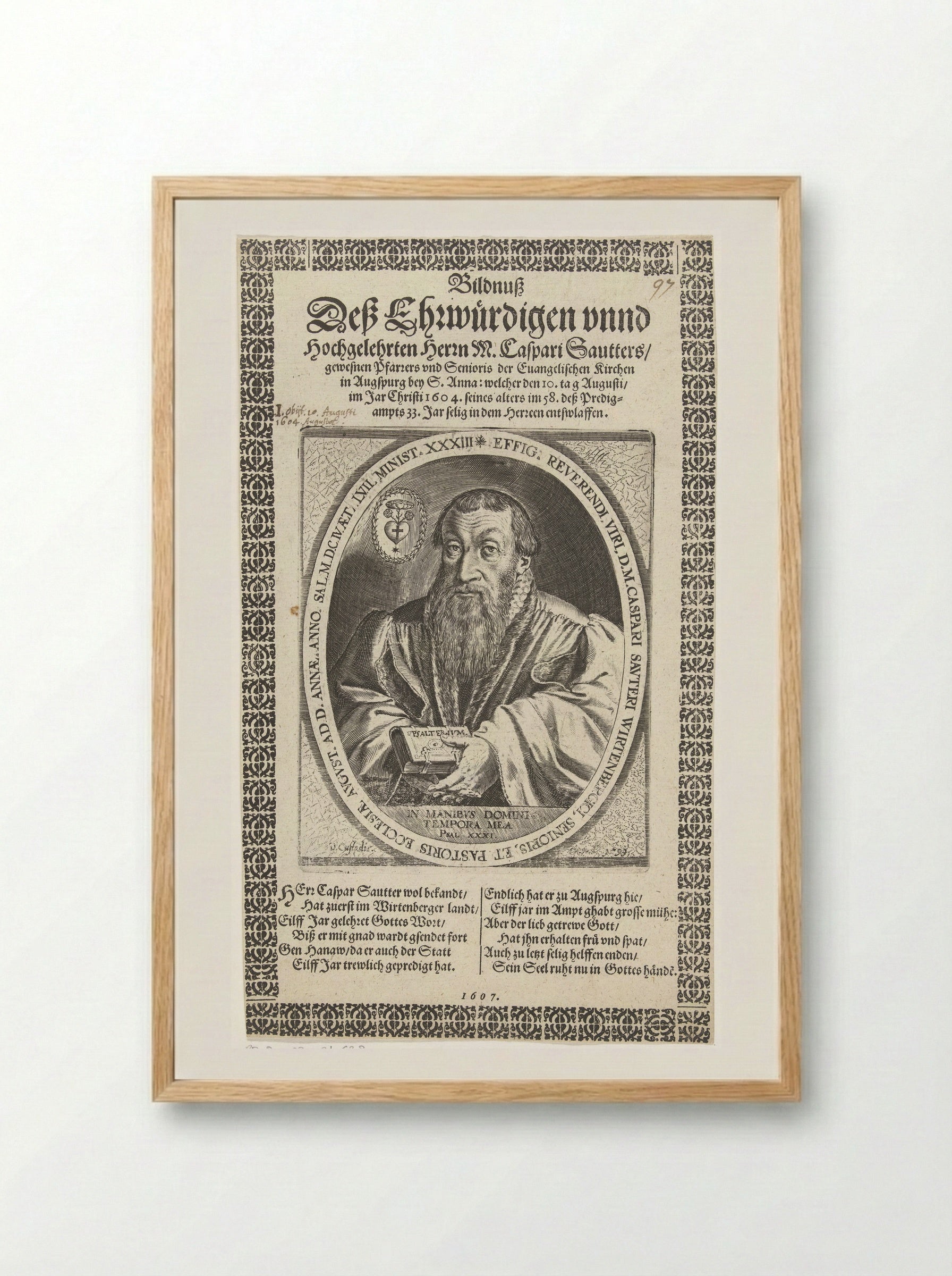 Portret van dominee Kaspar Sautter - Dominicus Custos - Framed Print Wood