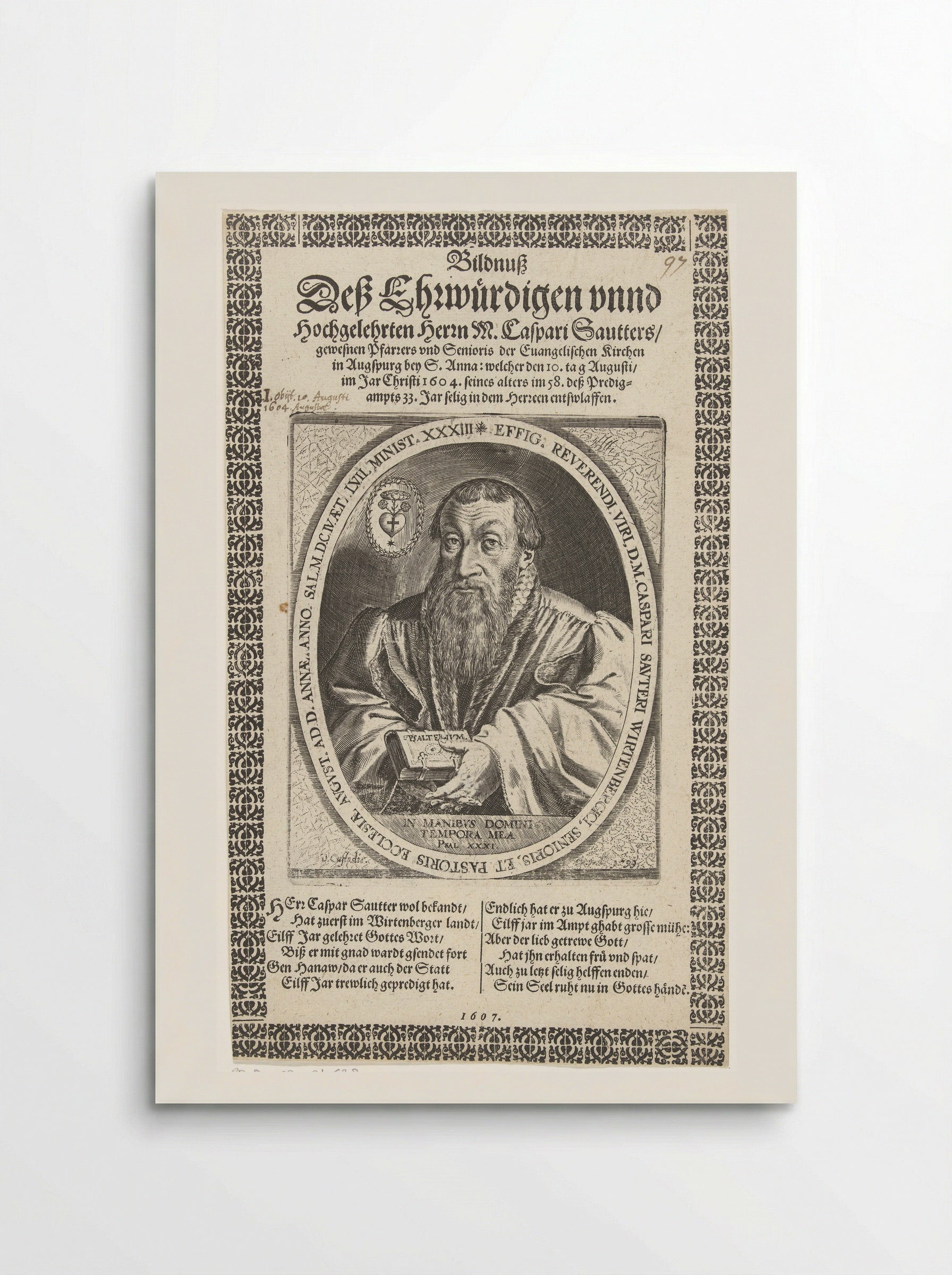 Portret van dominee Kaspar Sautter - Dominicus Custos - Poster