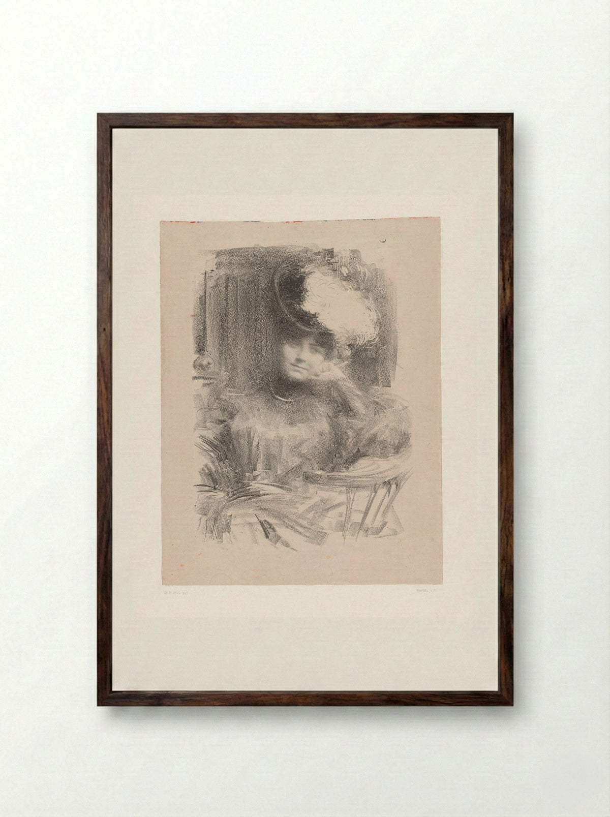 Portret van een dame met hoed - Charles Lucien Léandre - Framed Print Dark Wood