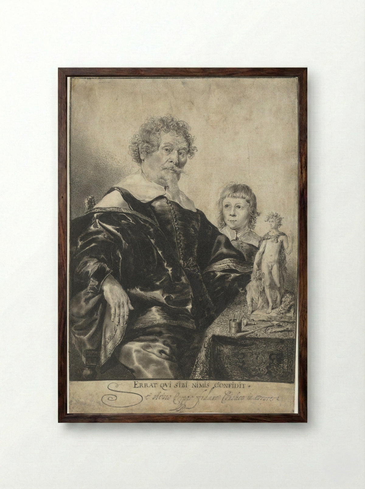 Portret van een edelsmid met zijn zoon - Pieter Rottermondt - Framed Print Dark Wood