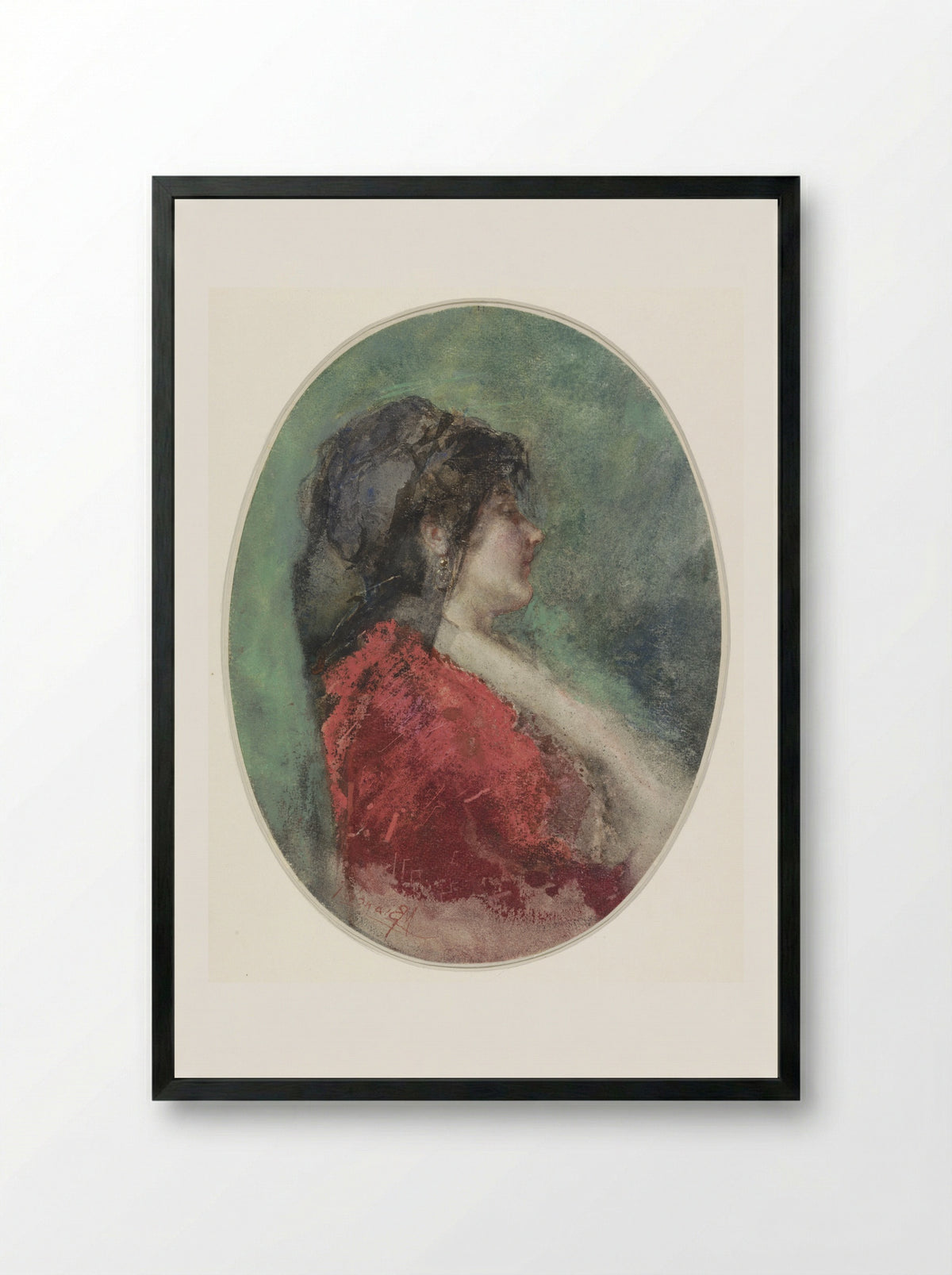 Portret van een jonge vrouw in profiel - Mosè Bianchi - Framed Print Black