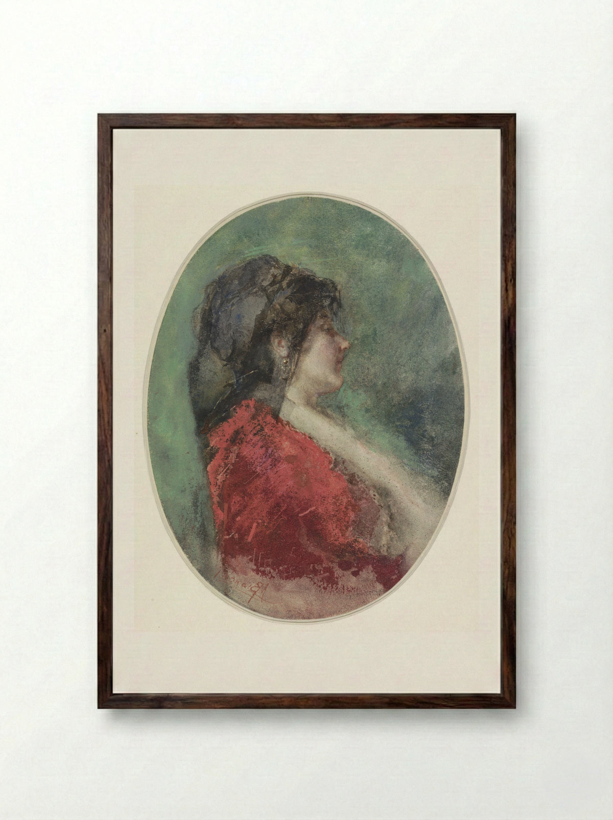 Portret van een jonge vrouw in profiel - Mosè Bianchi - Framed Print Dark Wood