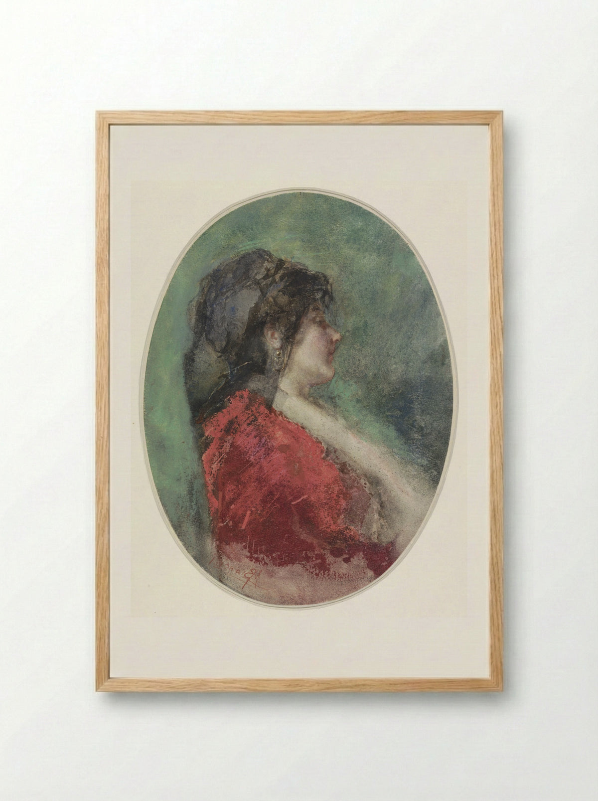 Portret van een jonge vrouw in profiel - Mosè Bianchi - Framed Print Wood