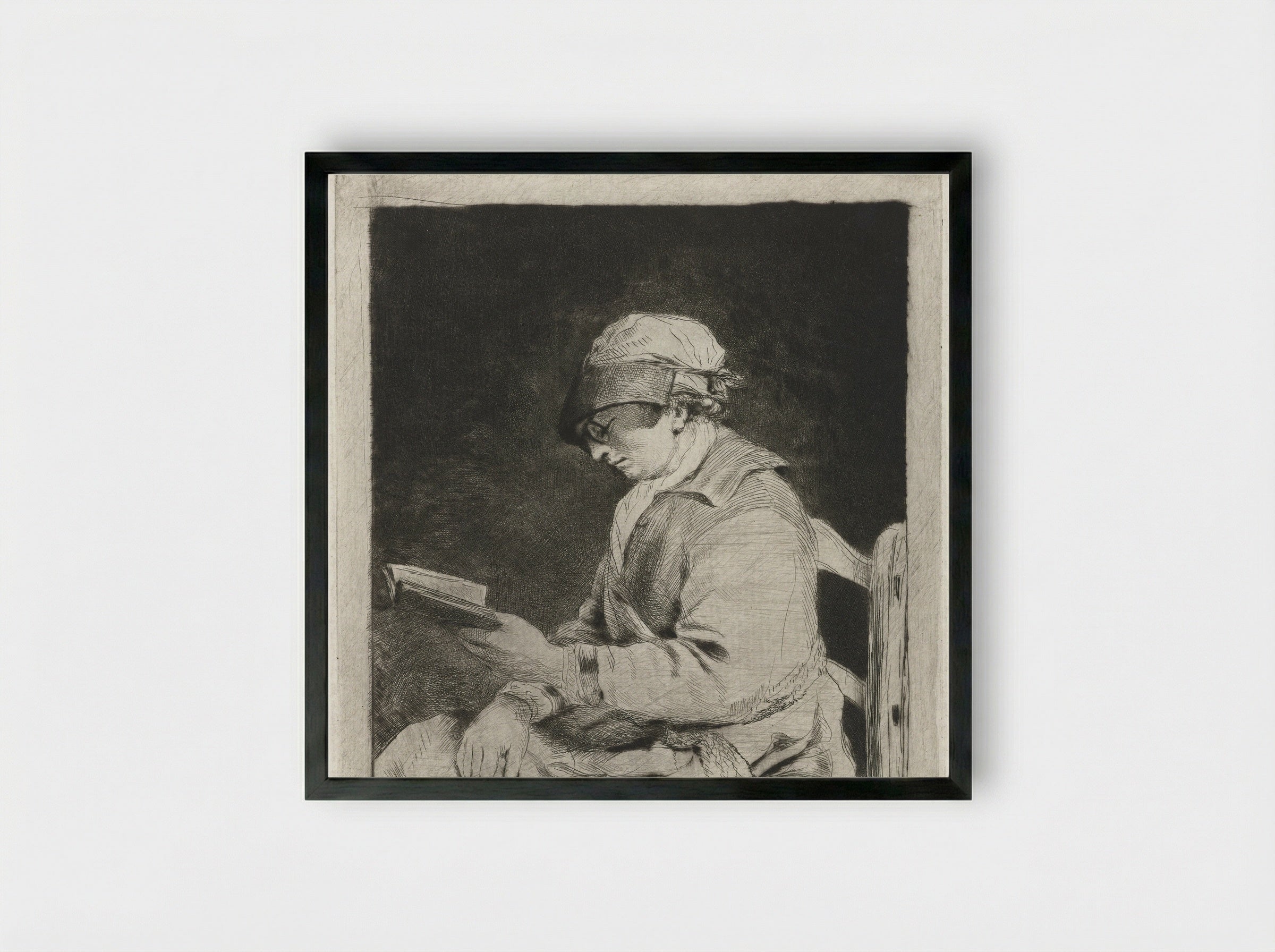 Portret van een lezende man, in profiel naar links - Louis Bernard Coclers - Framed Print Black