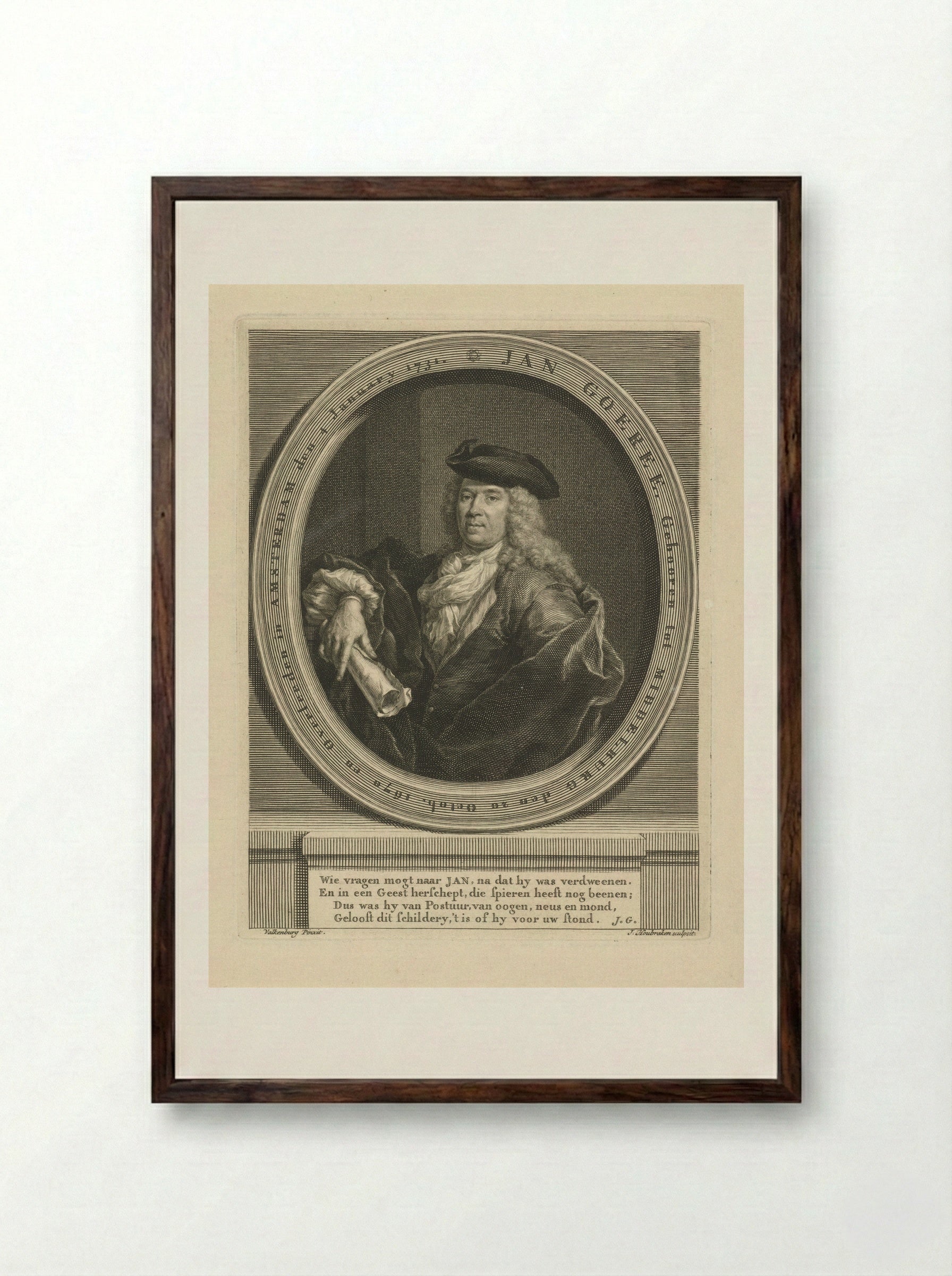 Portret van een theoloog (Jan Goeree) - Jacob Houbraken - Framed Print Dark Wood