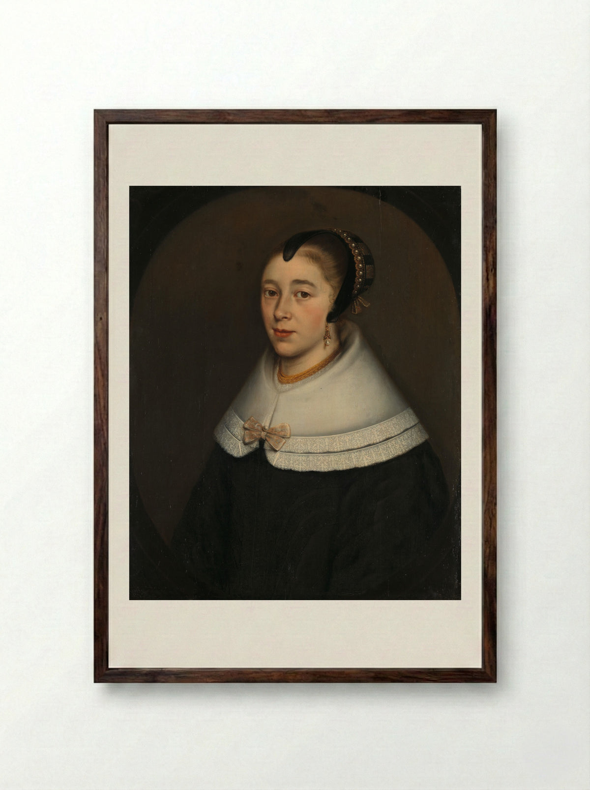 Portret van een vrouw - Dirck Craey - Framed Print Dark Wood