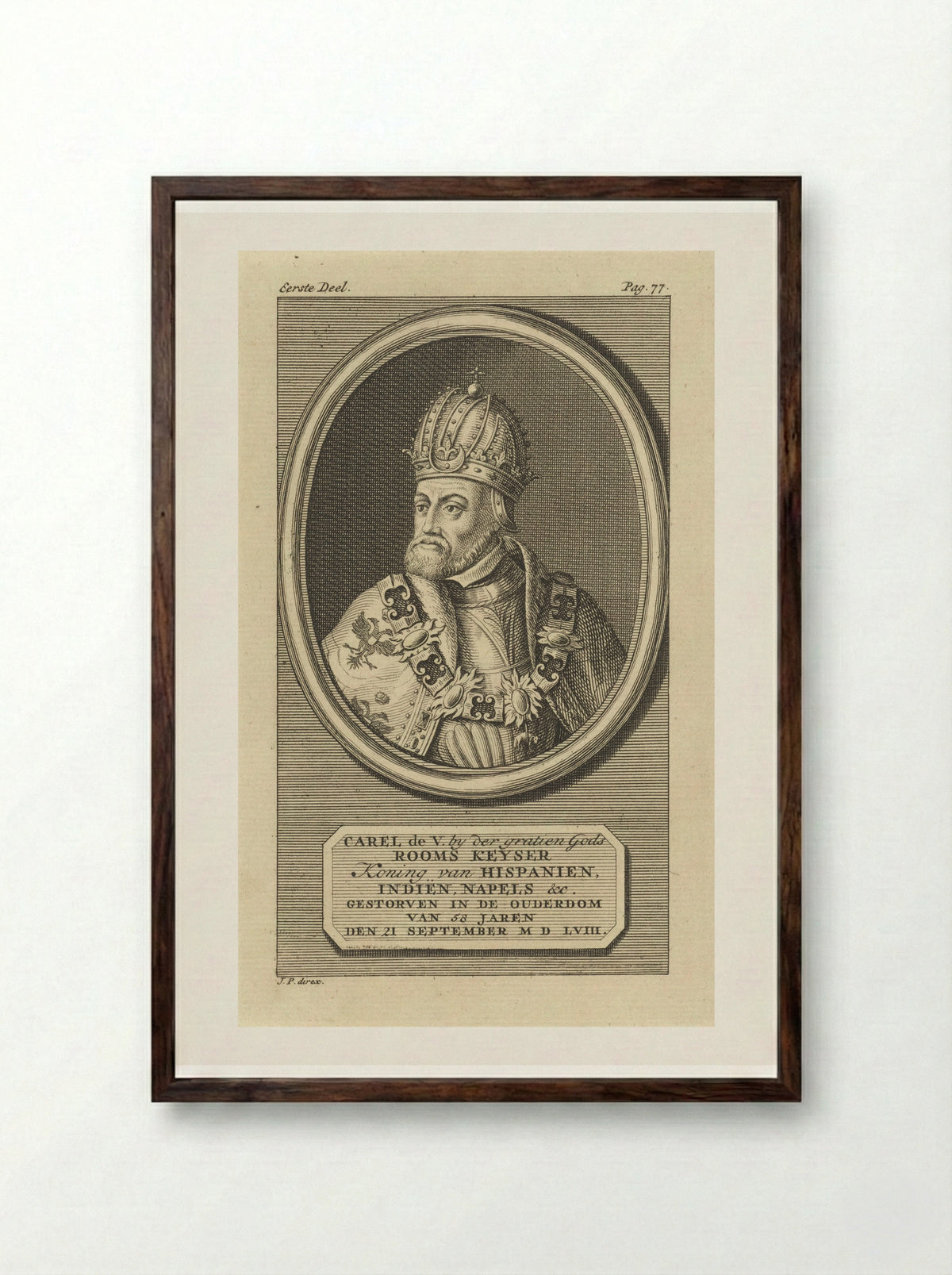 Portret van keizer Karel V - Jan Punt - Framed Print Dark Wood