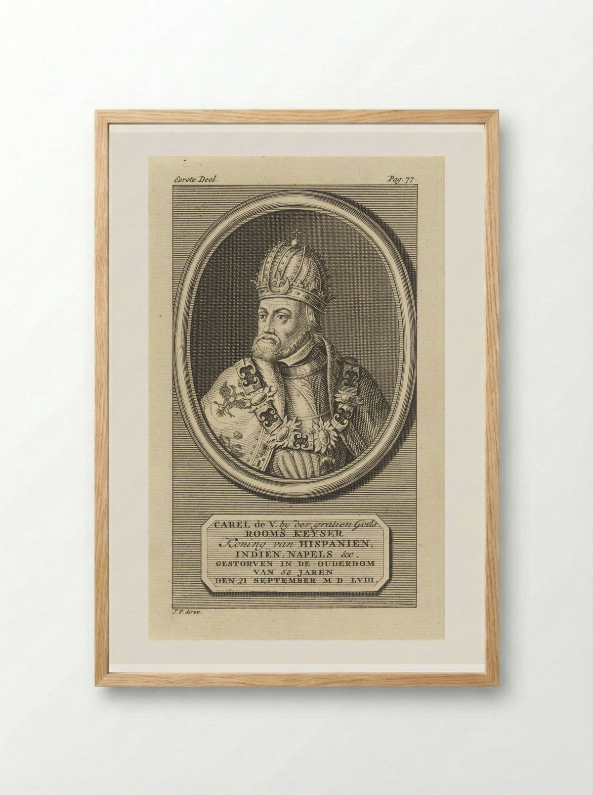 Portret van keizer Karel V - Jan Punt - Framed Print Wood