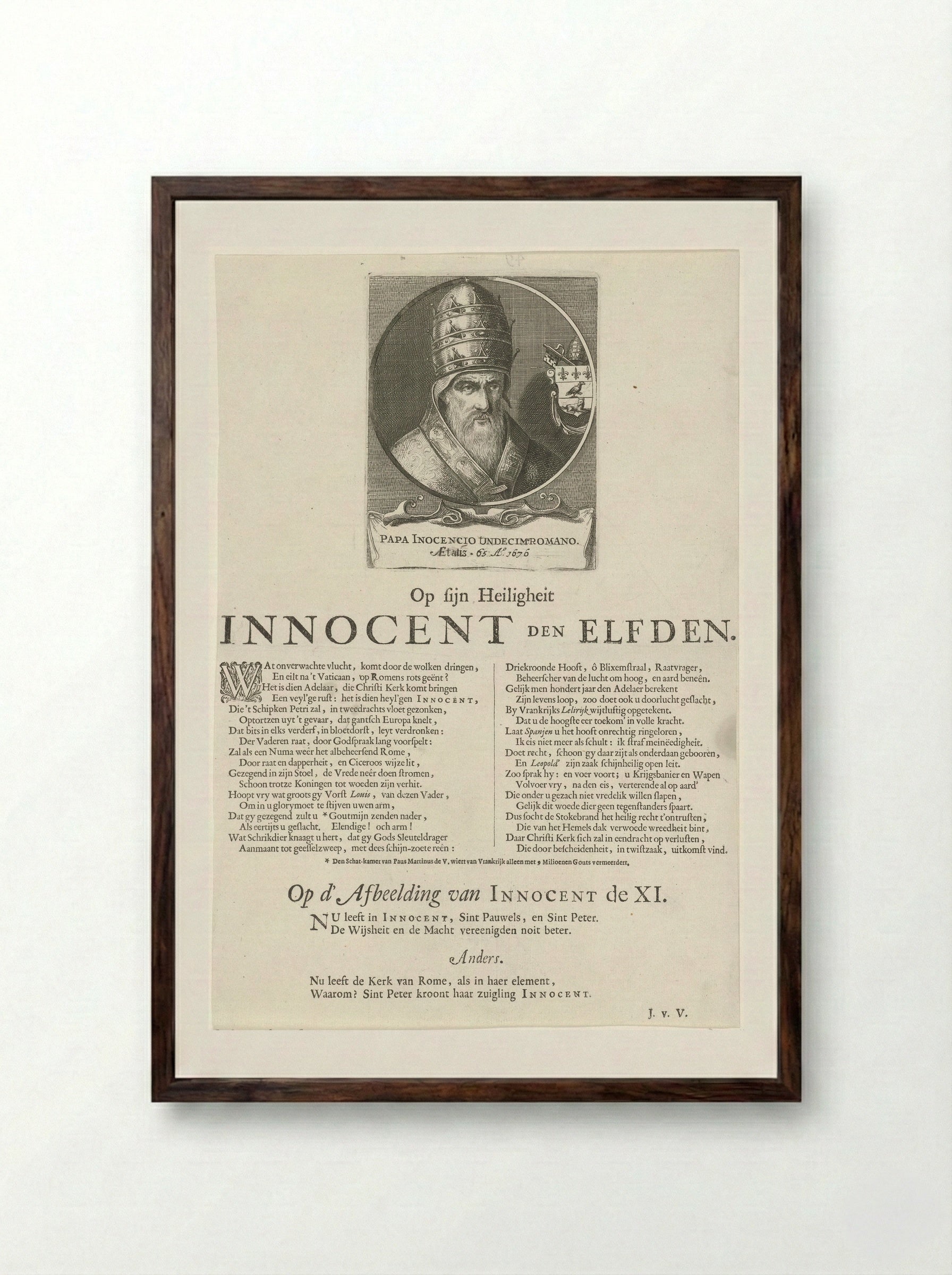 Portret van paus Innocentius XI - Pieter Nolpe - Framed Print Dark Wood