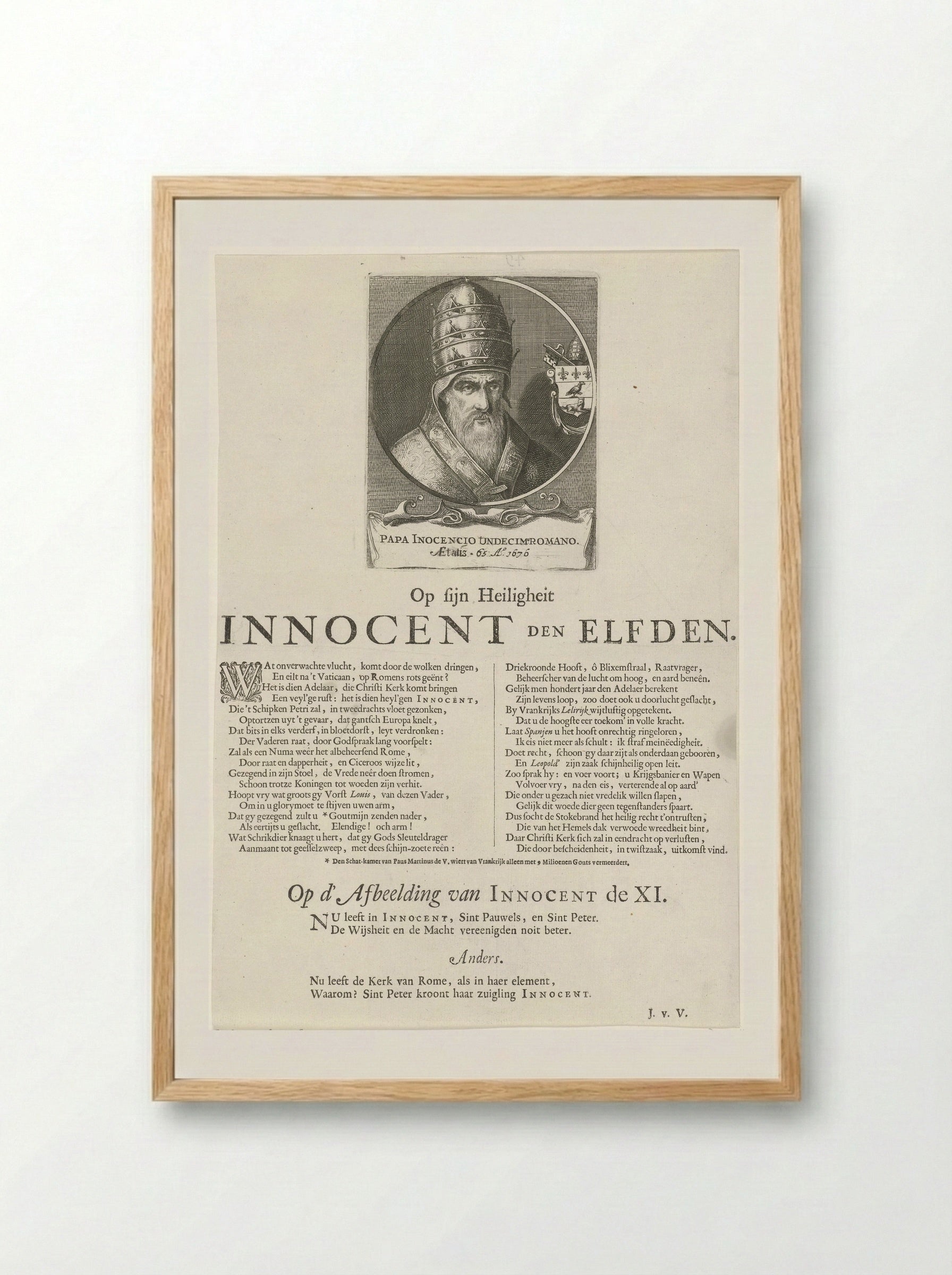 Portret van paus Innocentius XI - Pieter Nolpe - Framed Print Wood