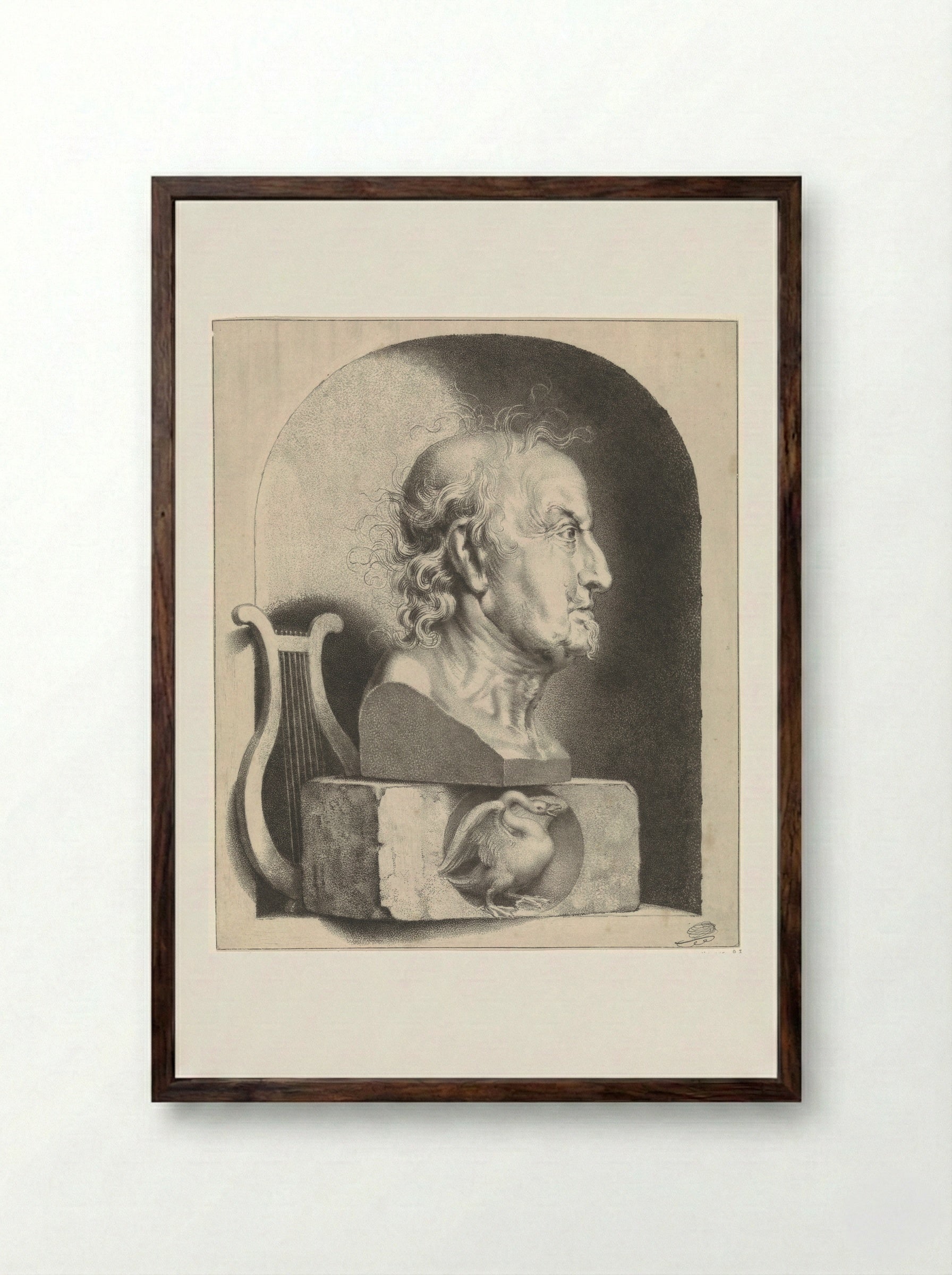 Portretbuste van Joost van den Vondel - Johannes Lutma - Framed Print Dark Wood