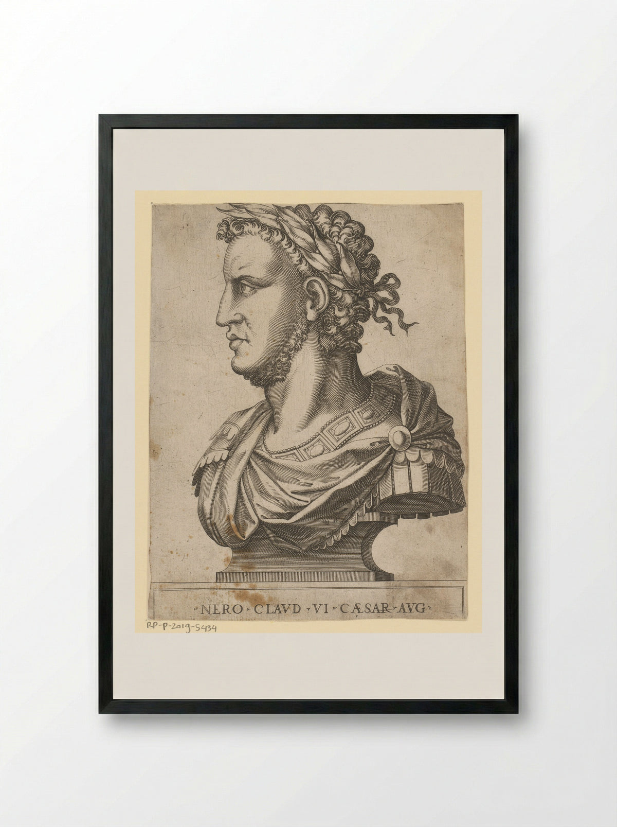 Portretbuste van Nero, keizer van het Romeinse Rijk - Martino Rota - Framed Print Black