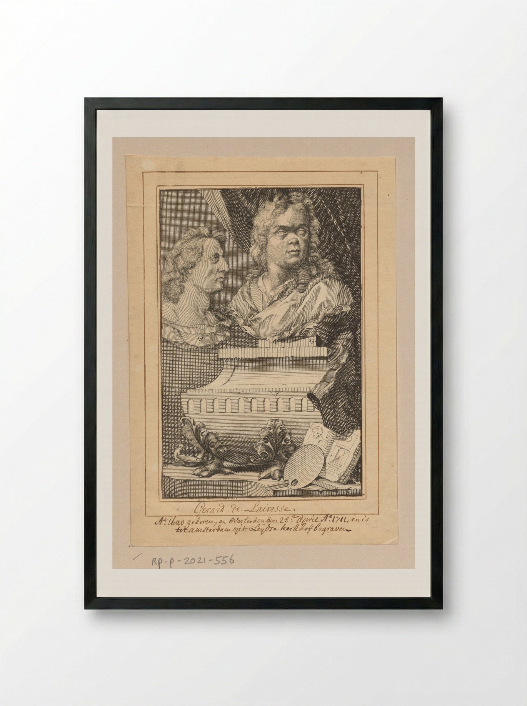 Portretbustes van Gerard de Lairesse en Albert Flamen - Jacob Houbraken - Framed Print Black