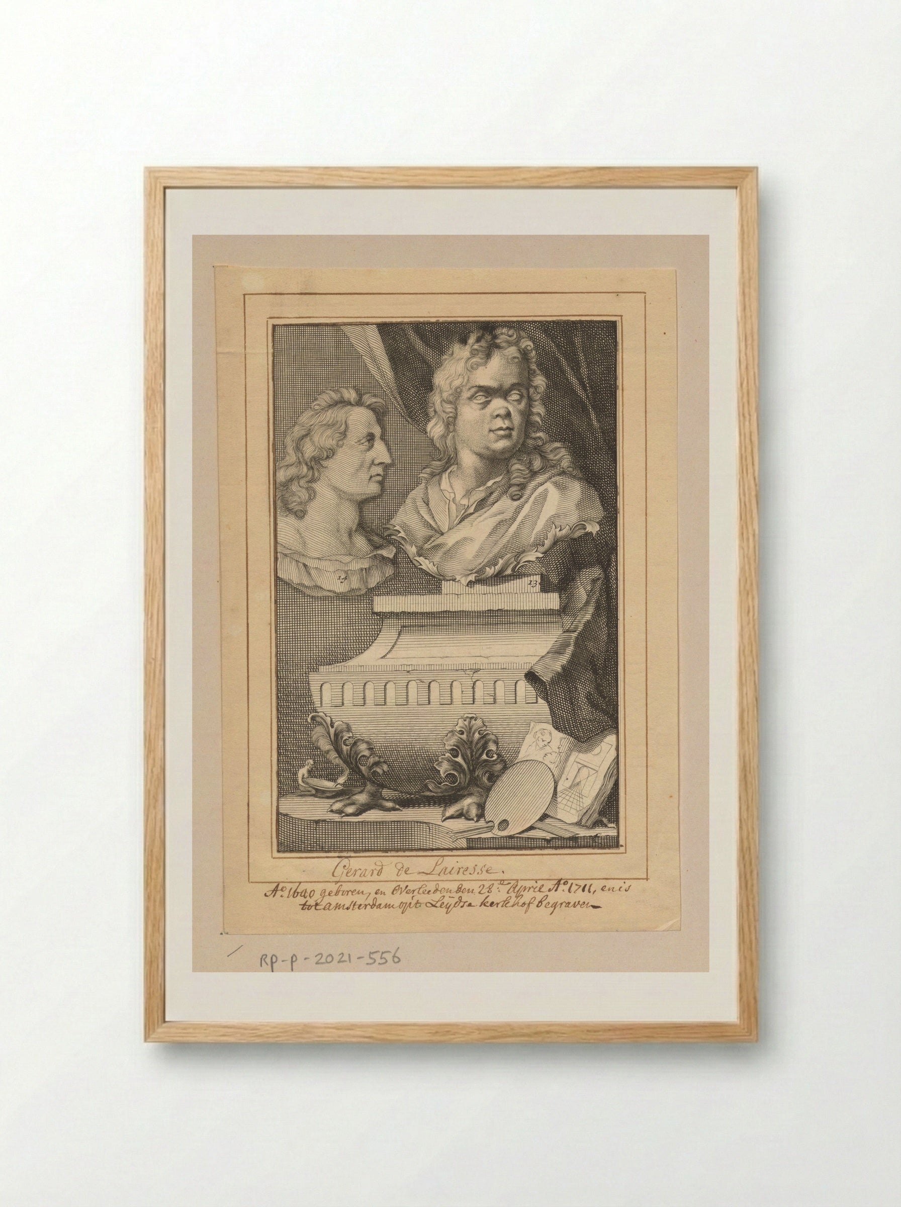 Portretbustes van Gerard de Lairesse en Albert Flamen - Jacob Houbraken - Framed Print Wood