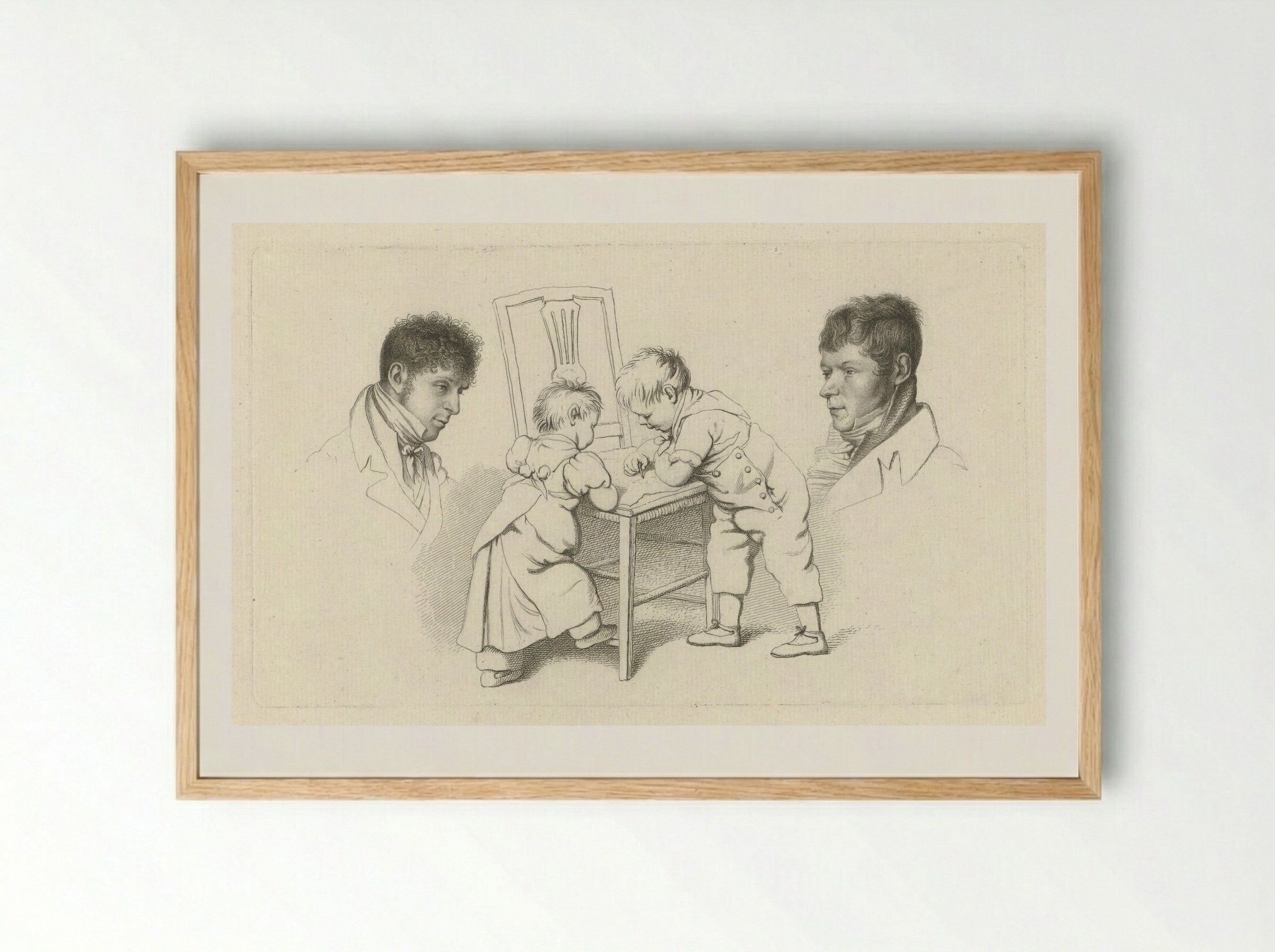 Portretten van Abraham Lion Zeelander en Anthony Oberman en twee tekenende kinderen - Jacob Ernst Marcus - Framed Print Wood