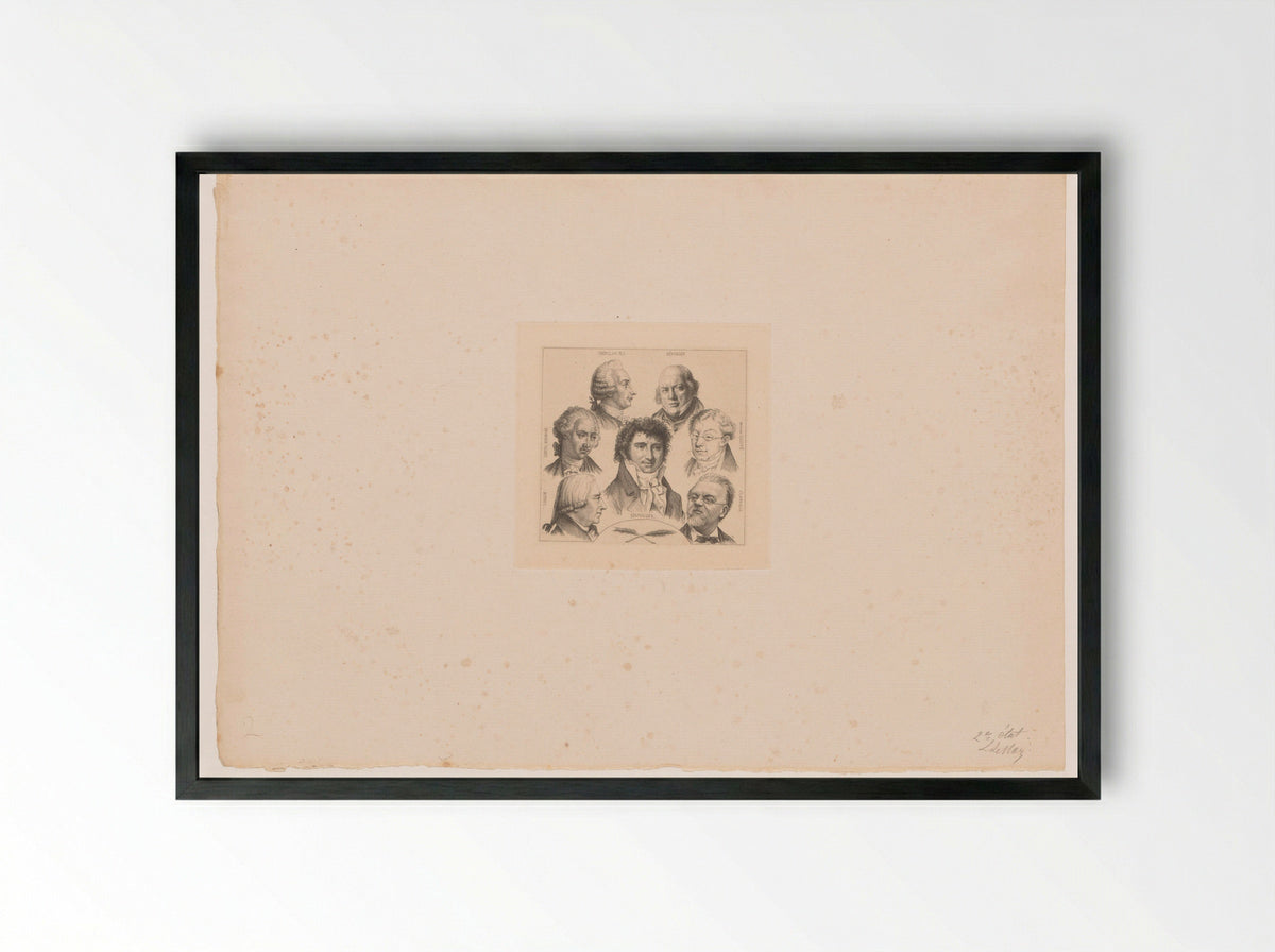 Portretten van Crébillon, Béranger, Gouffé, Clairville, Désaugiers, Laujon en Bernard - Louis Le Nain - Framed Print Black