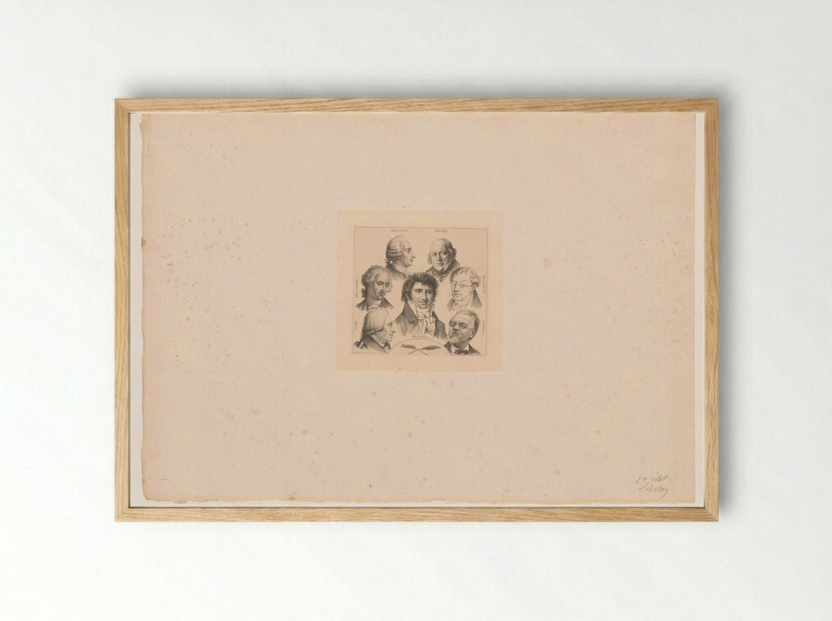 Portretten van Crébillon, Béranger, Gouffé, Clairville, Désaugiers, Laujon en Bernard - Louis Le Nain - Framed Print Wood
